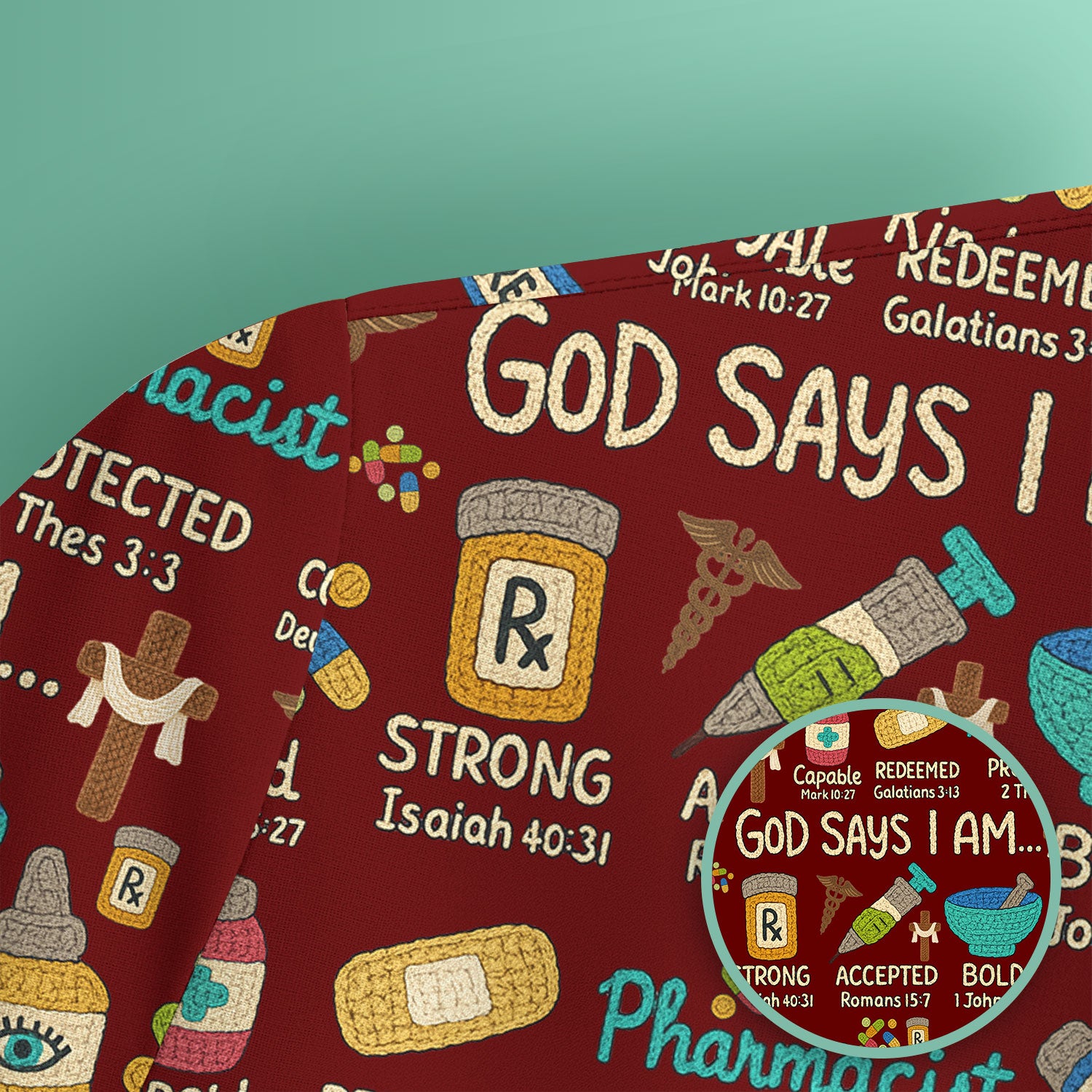 God Says I Am Pharmacist Scrub Top - Christian Pharmacy Scrubs for Women - Faith Inspired Medical Uniform - Bible Verse Nurse Shirt