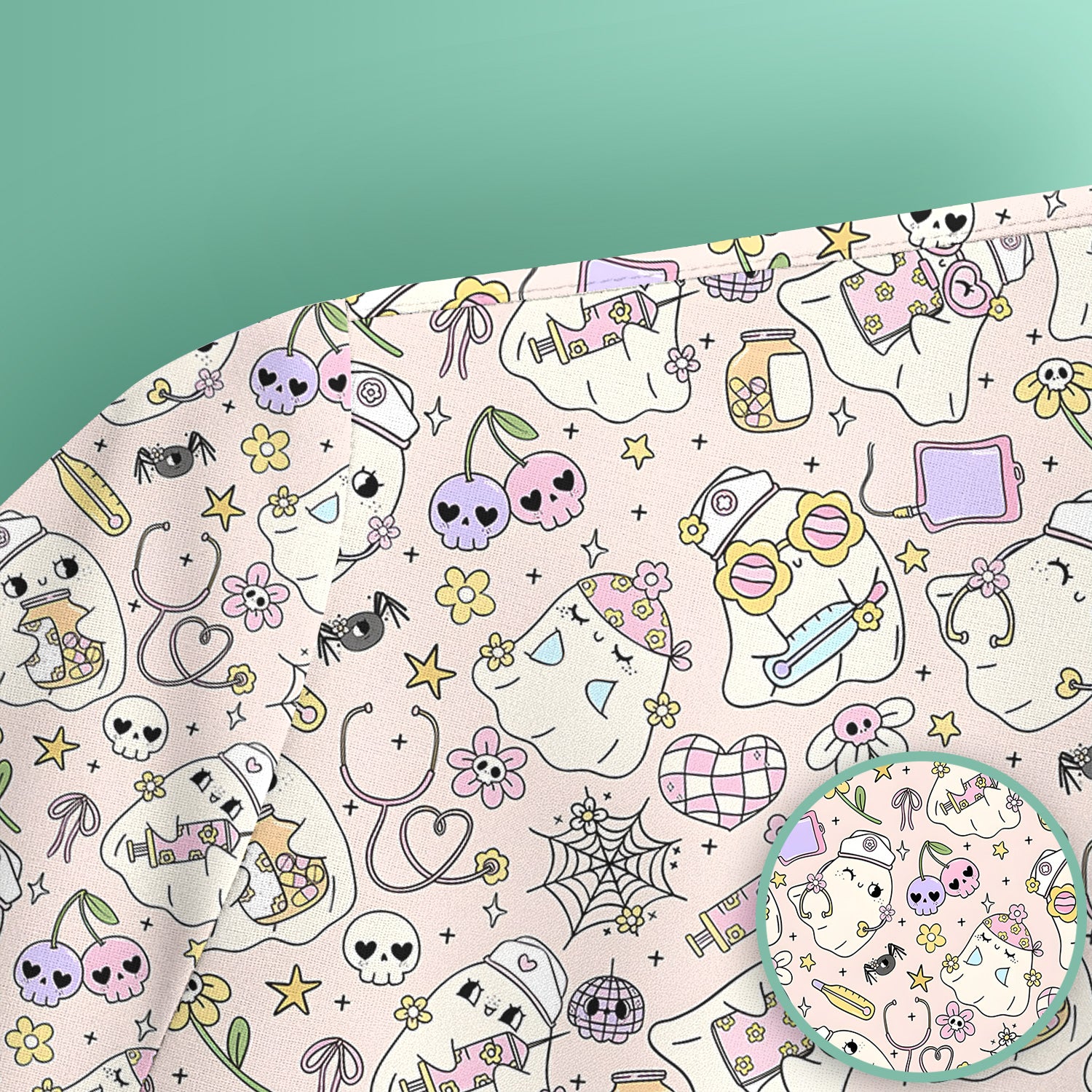 Cute Halloween Nurse Ghosts Pattern Scrub Top, Comfortable Scrubs for Nurses