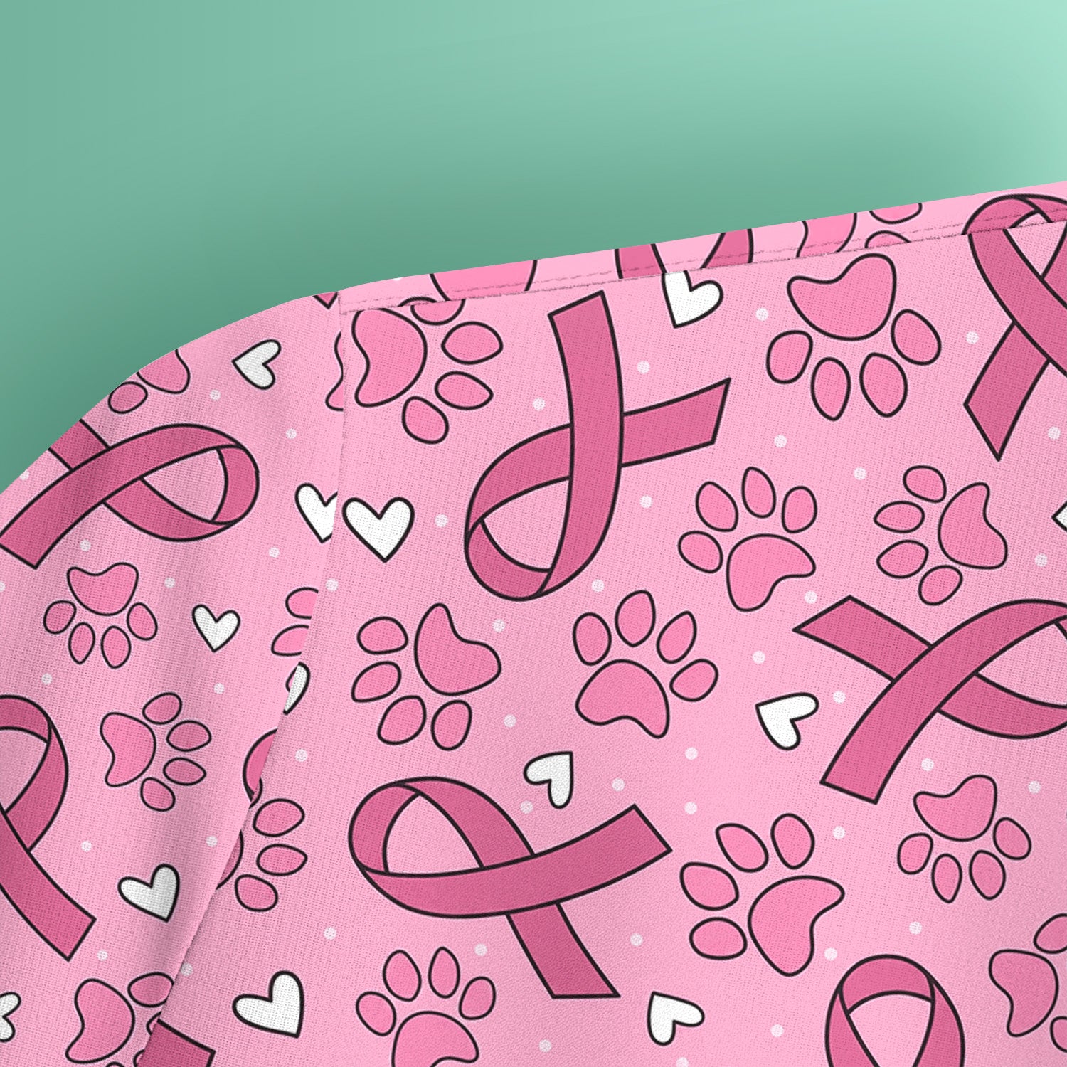 Pink Ribbon Paw Print Scrub Top, Comfortable Scrubs for Nurses