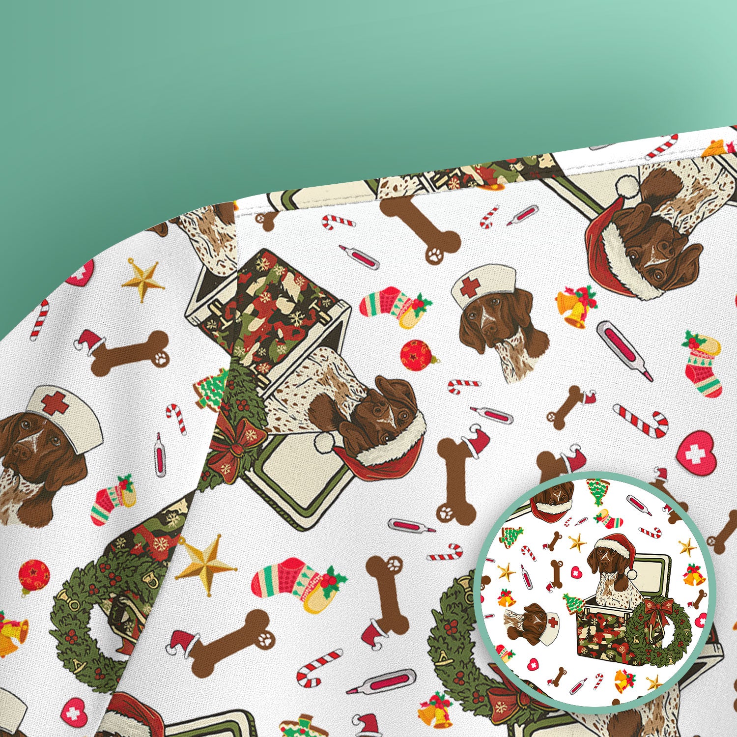 Christmas Dachshund Scrub Top - Cute Sausage Dog Nurse Shirt - Funny Holiday Medical Uniform for Women RN LPN CNA Gift