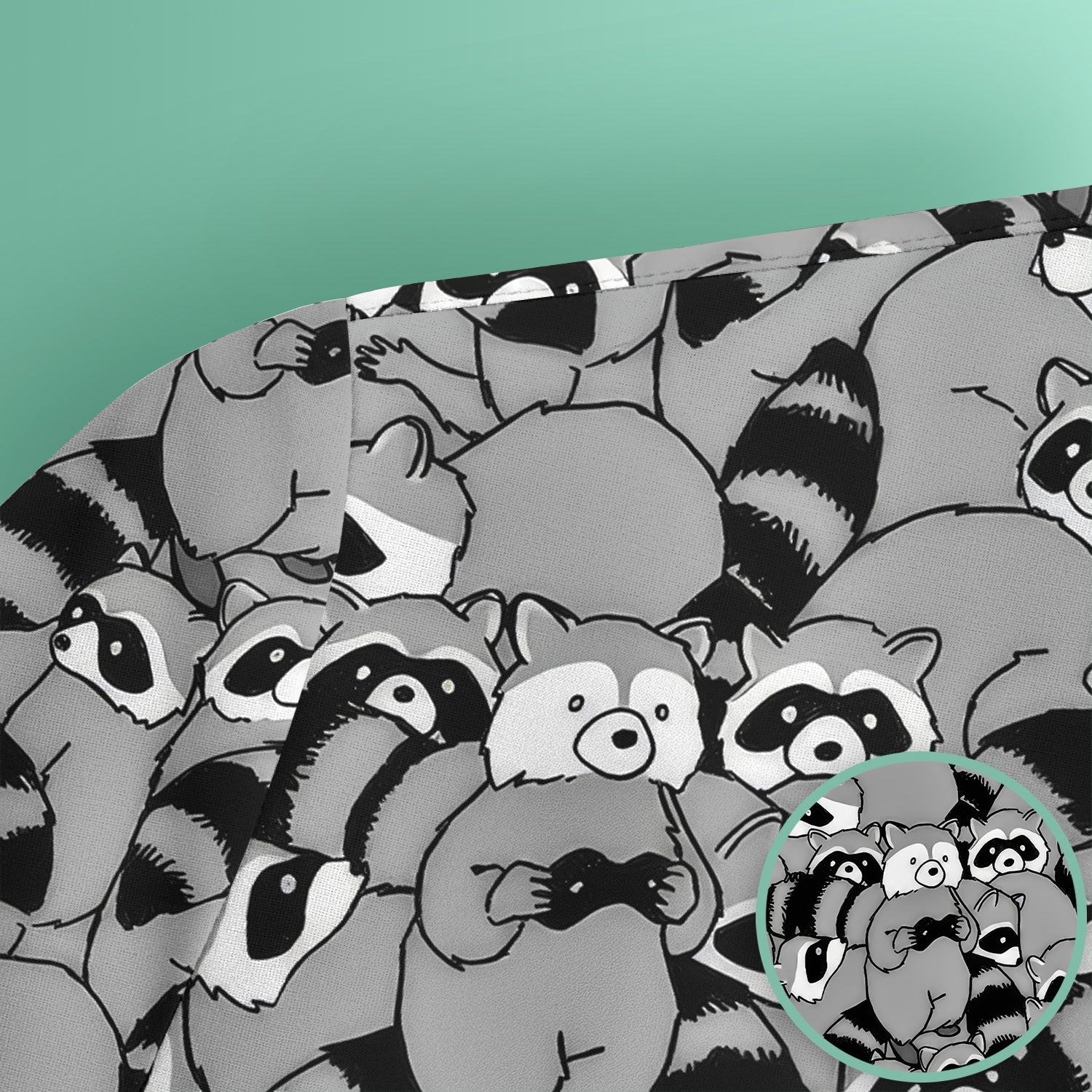 Cute Nurse Raccoon Crowd Pattern Scrub Top, Comfortable Scrubs for Nurses