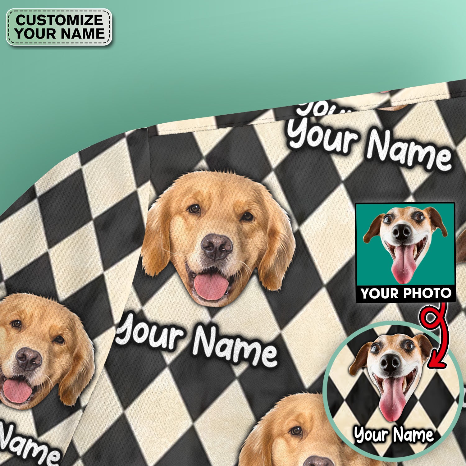 Personalized Pet Portrait Argyle Scrub Top, Comfortable Scrubs for Nurses