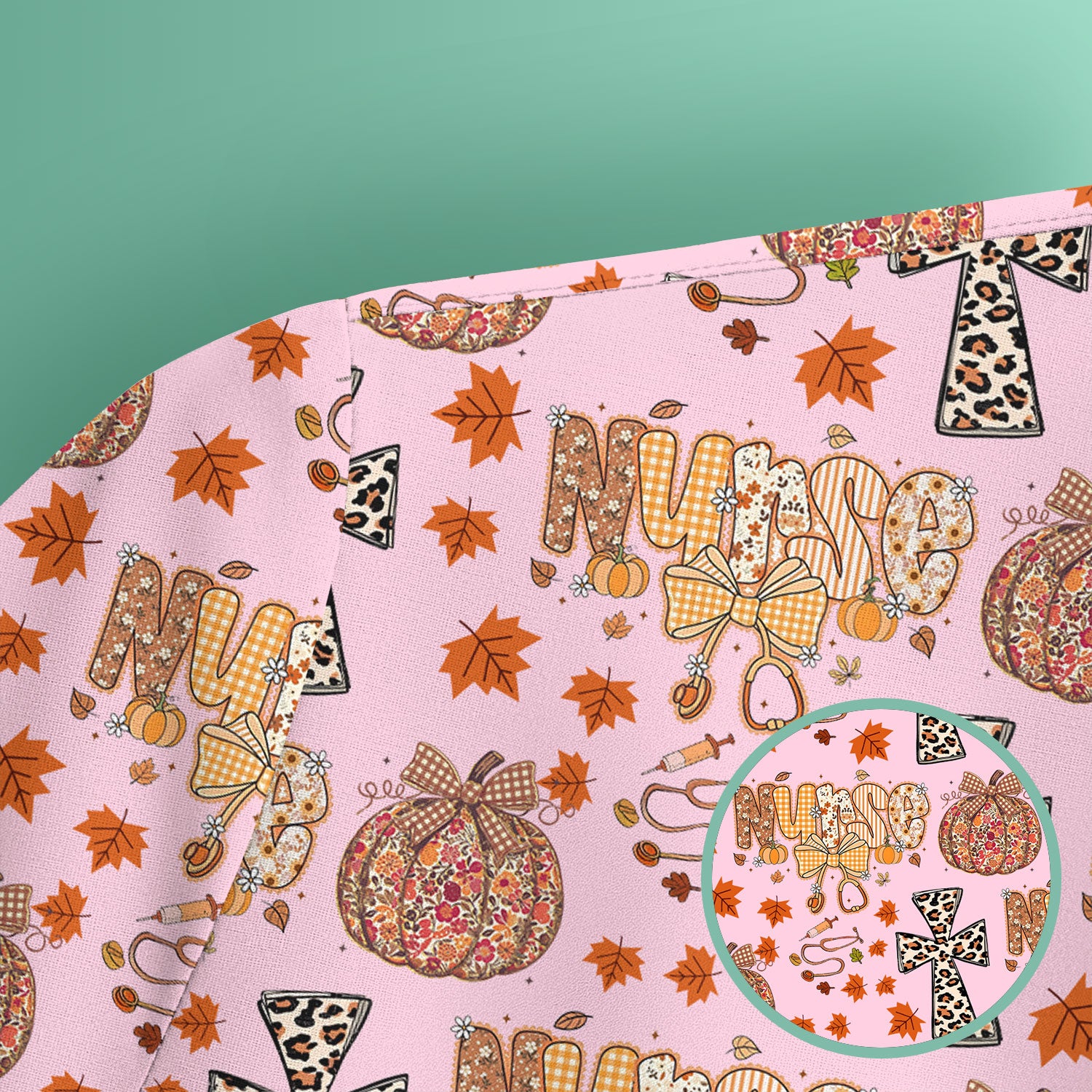 I Will Praise Him In Every Season - Boho Pumpkin Leopard Cross Fall Scrub Top for Nurse - Thanksgiving Med Uniform for Women