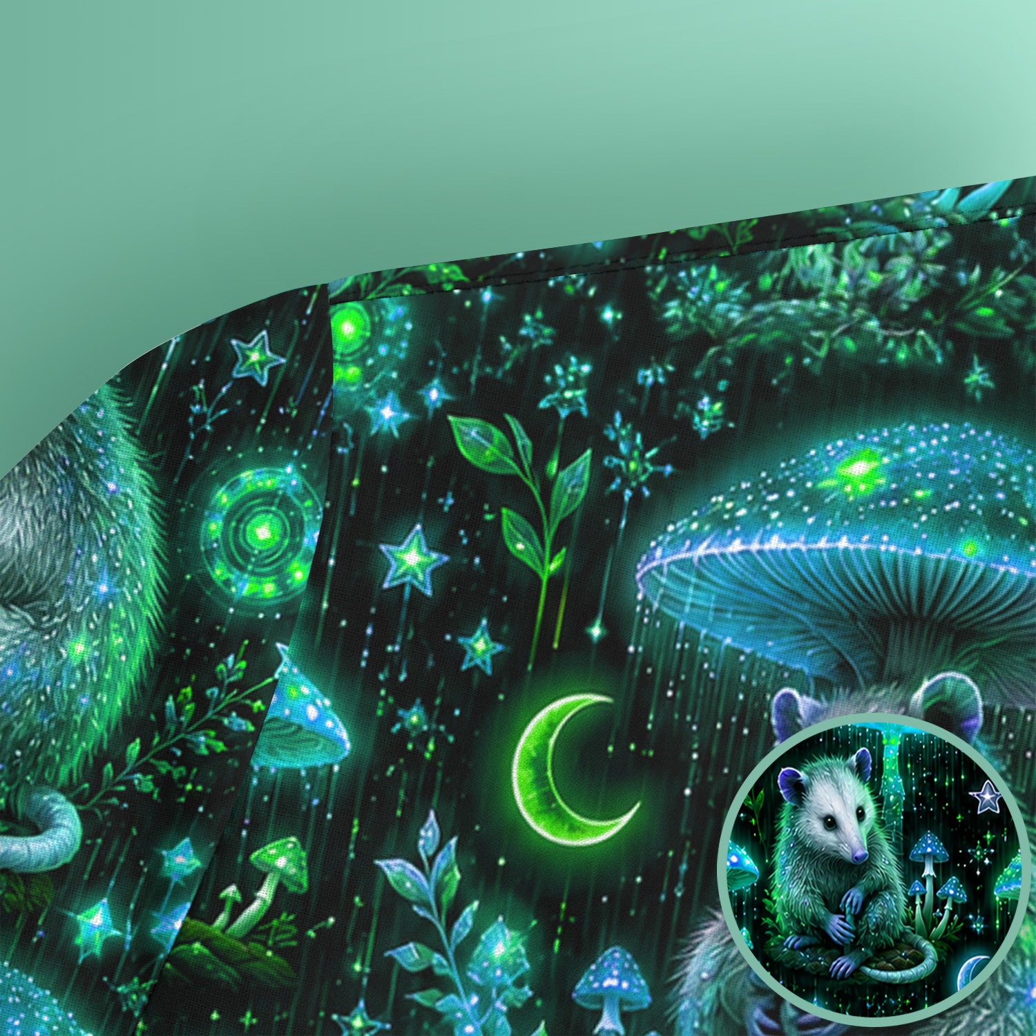 Moonlit Opossum Mushroom Pattern Scrub Top, Comfortable Scrubs for Nurses