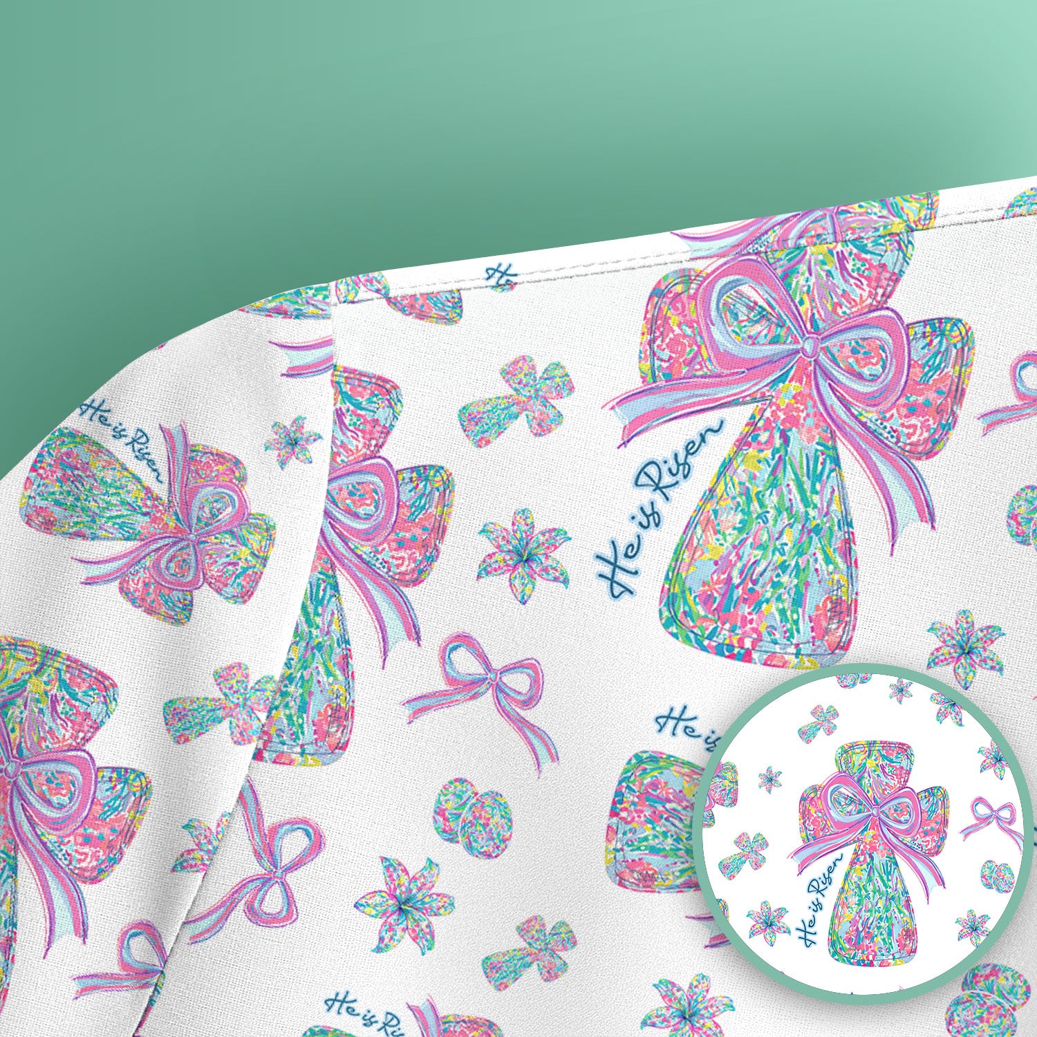 Colorful Bow Pattern Scrub Top, Breathable Fabrics Nursing Uniform