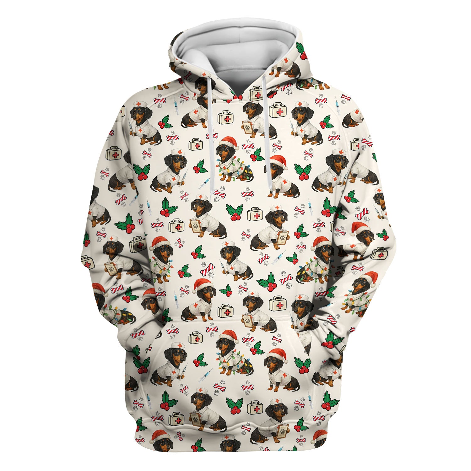 Christmas Dachshund Nurse Scrub Top - Funny Dachshund Dog Scrub Shirt Multi Color - Cute Holiday Nursing Work Shirt for Women
