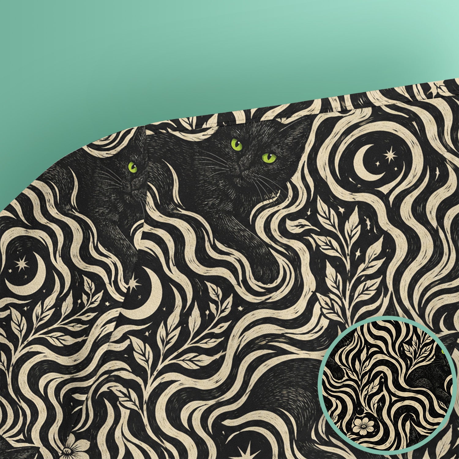 Mystical Black Cat Moonlit Pattern Scrub Top, Comfortable Scrubs for Nurses