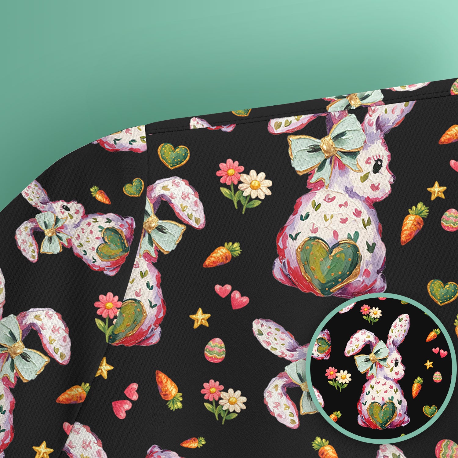 Cute Pastel Bunny Easter Pattern Scrub Top, Comfortable Scrubs for Nurses