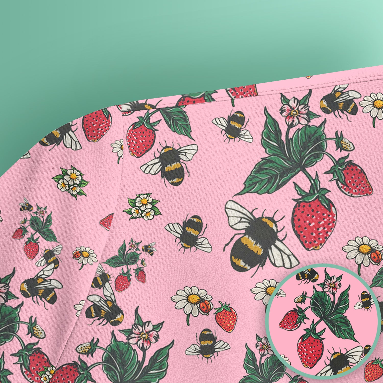 Cute Strawberry Bee Daisy Floral Pattern Scrub Top, Comfortable Scrubs for Nurses