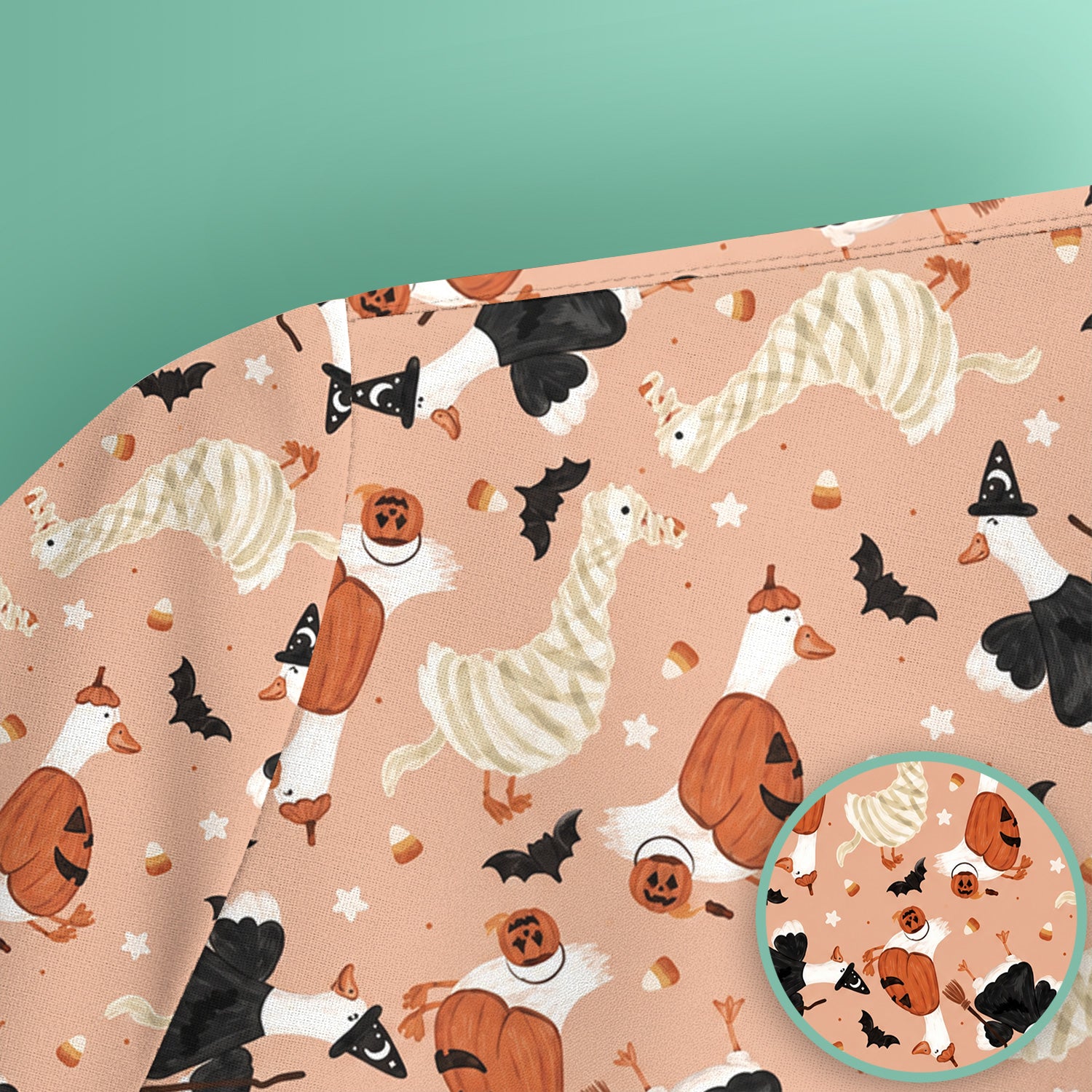 Halloween Goose with Pumpkin Bat Pattern Scrub Top, Comfortable Scrubs for Nurses