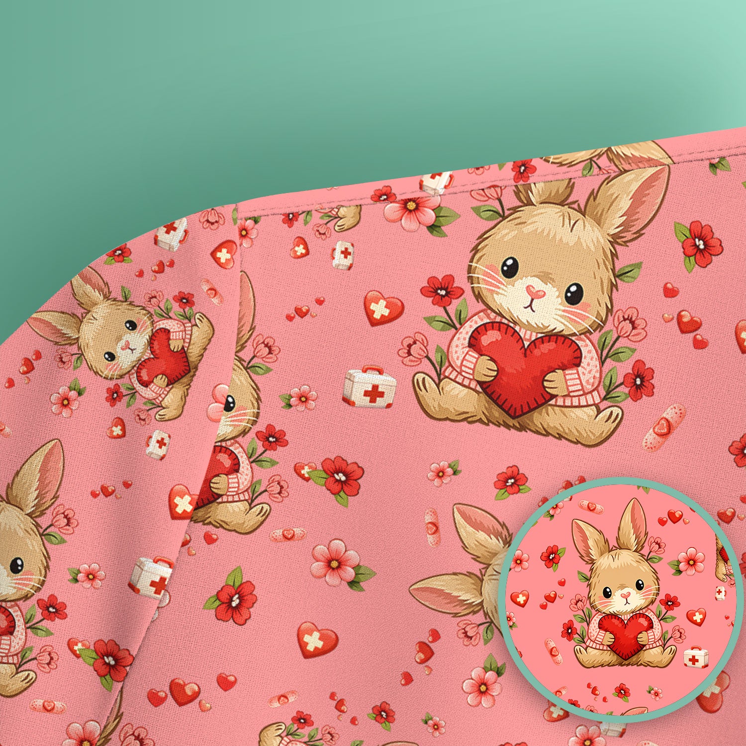 Adorable Bunny Heart Healthcare Design Scrub Top, Comfortable Scrubs for Nurses, Easter