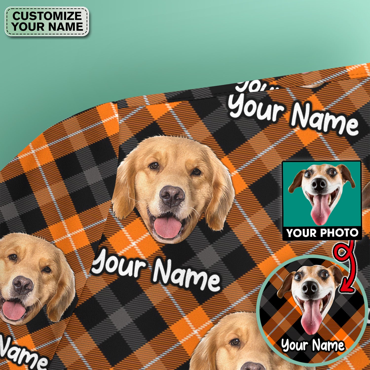 Personalized Halloween Dog Photo Plaid Scrub Top, Comfortable Scrubs for Nurses