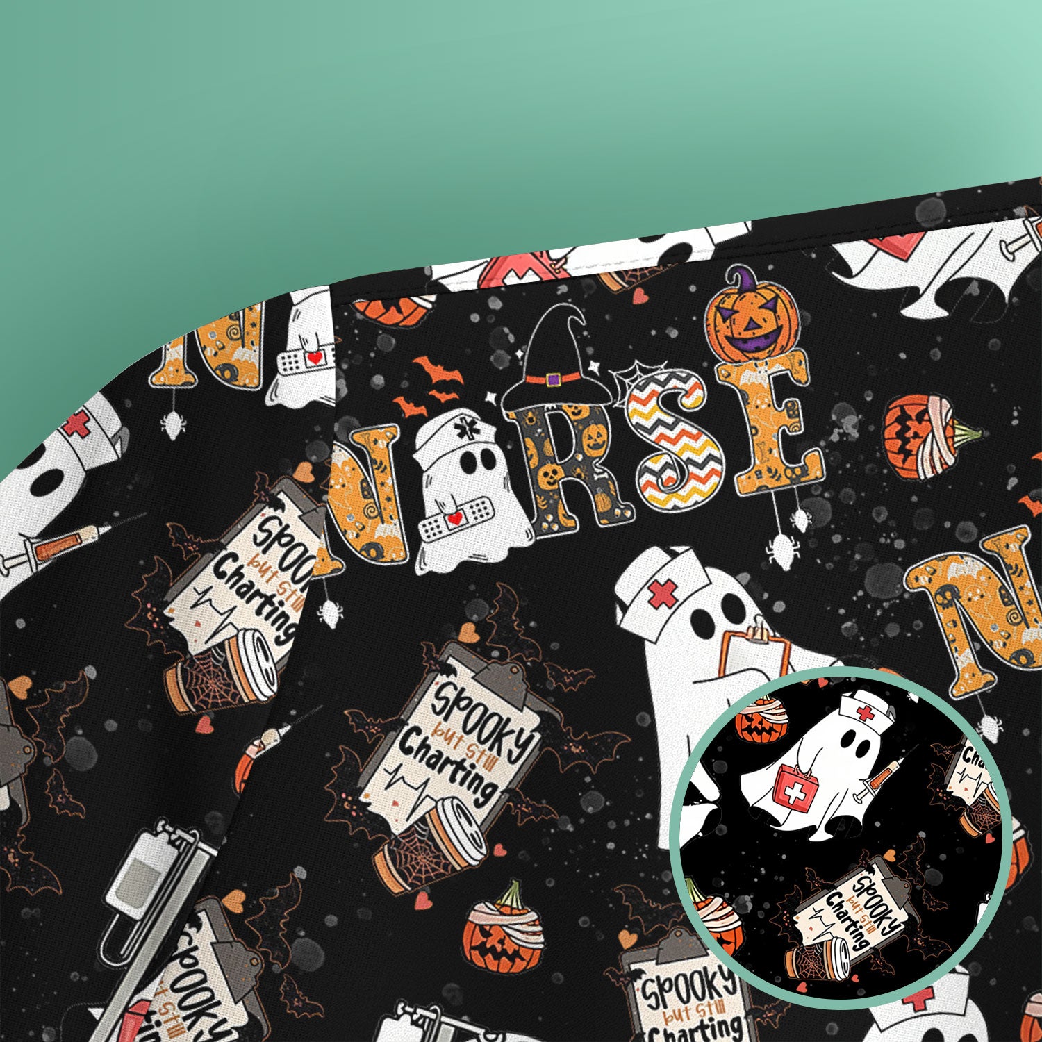 Spooky But Still Charting Halloween Scrub Top - Comfortable Scrubs for Nurses - Funny Boo Pumpkin Nursing Uniform