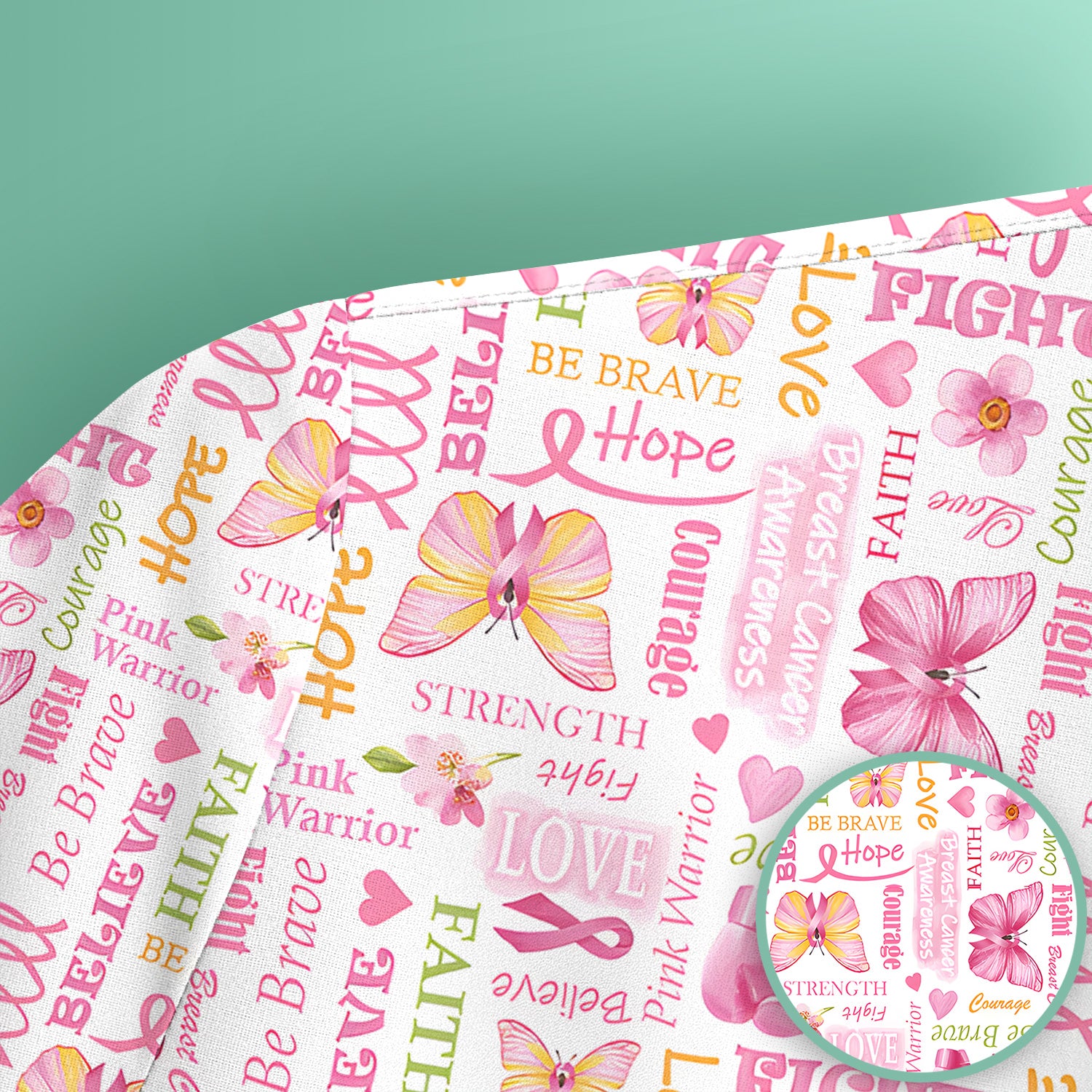 Pink Ribbon Butterfly Print Scrub Top, Comfortable Scrubs for Nurses
