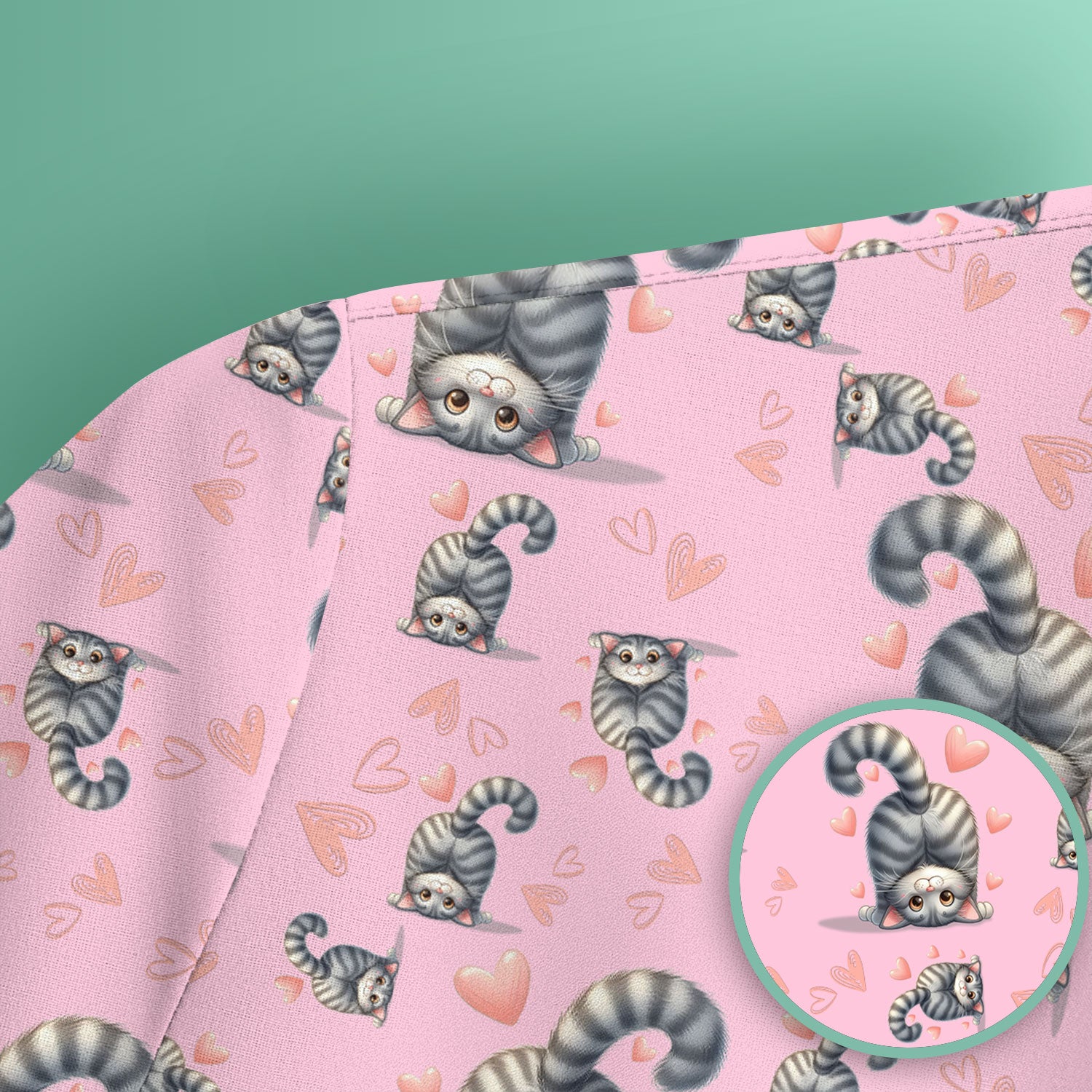 Valentine Cute Cat Scrub Top, Cat Heart Pattern Nurse Uniform, Comfortable Scrubs For Nurses