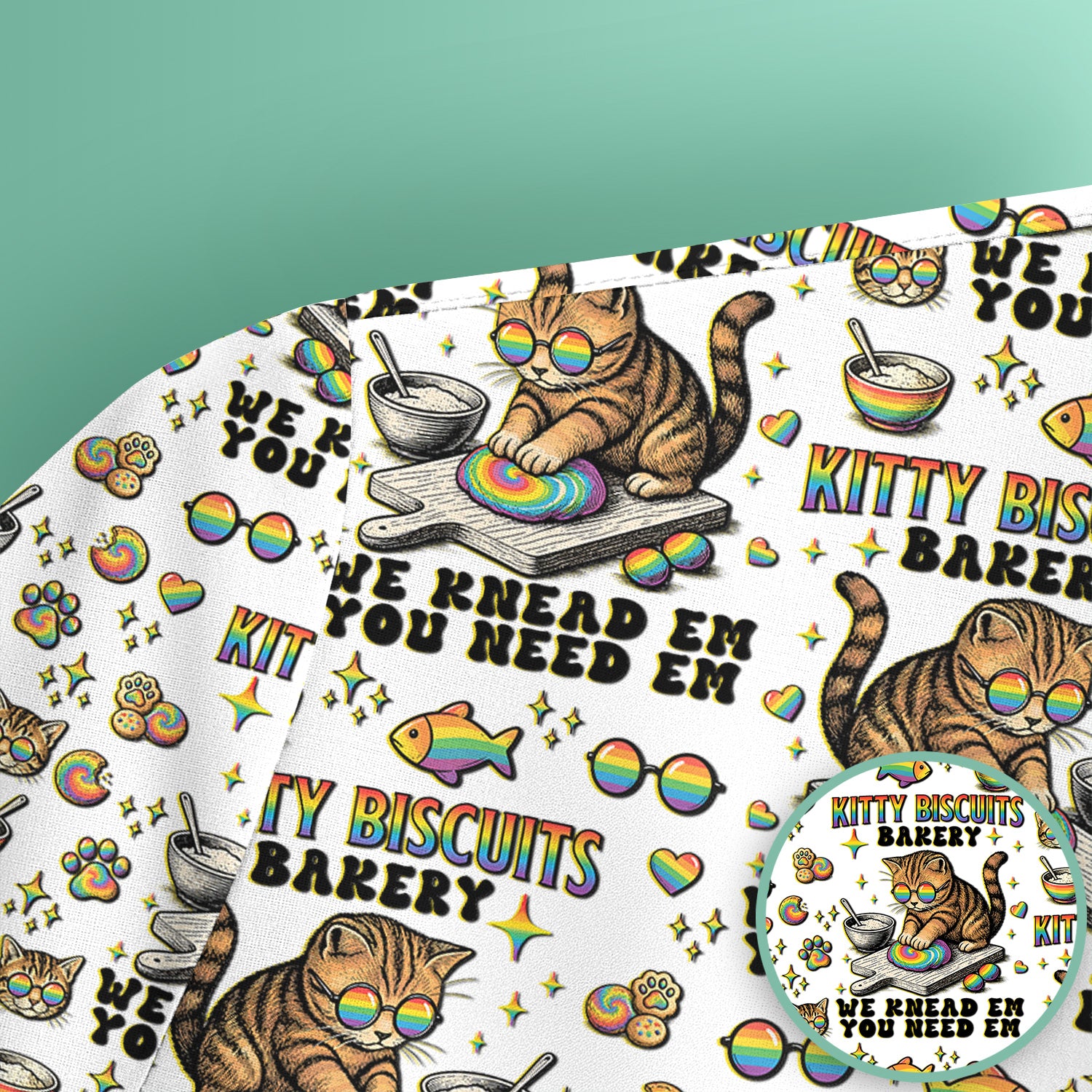 Pride Nurse Cat Baking Rainbow Dough Pattern Scrub Top, Breathable Fabrics Nursing Uniform