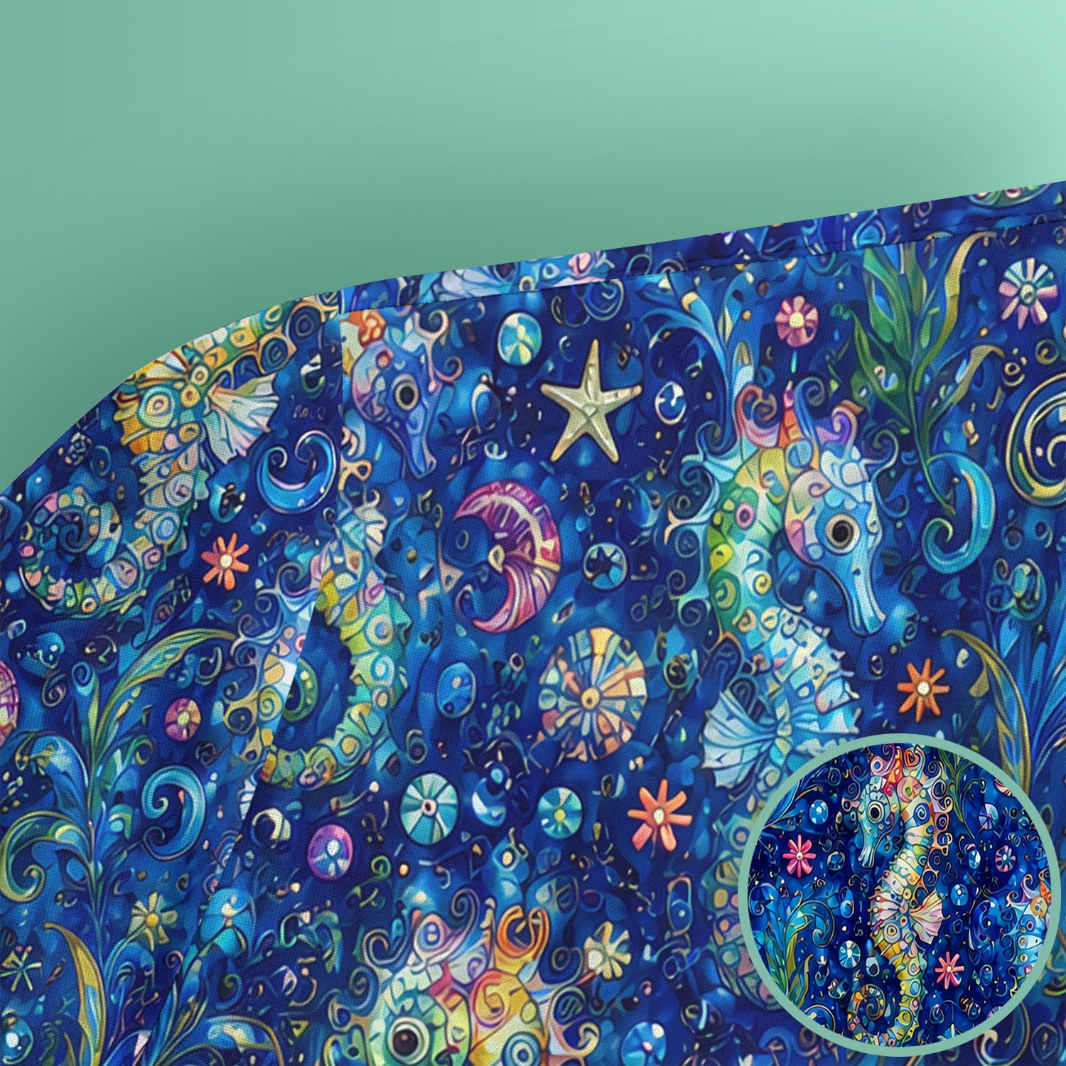 Vibrant Seahorse Ocean Swirl Pattern Scrub Top, Comfortable Scrubs for Nurses