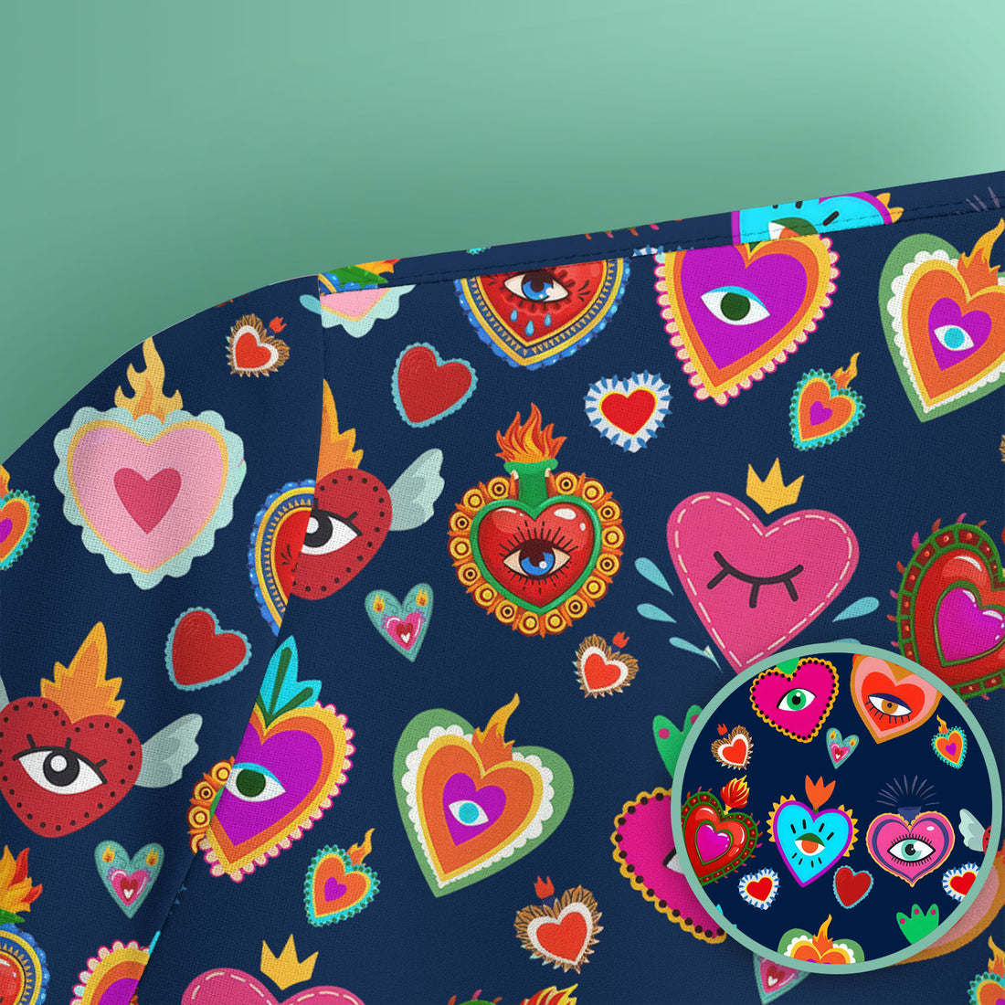 Valentine Colorful Sacred Heart Print Medical Scrub Top, Comfortable Scrubs for Nurses