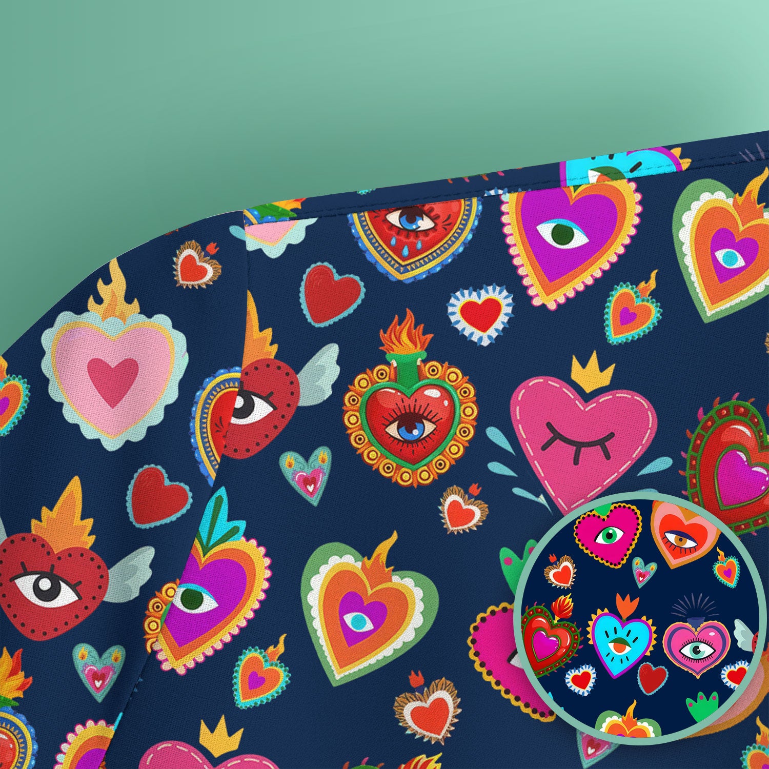 Valentine Colorful Sacred Heart Print Medical Scrub Top, Comfortable Scrubs for Nurses