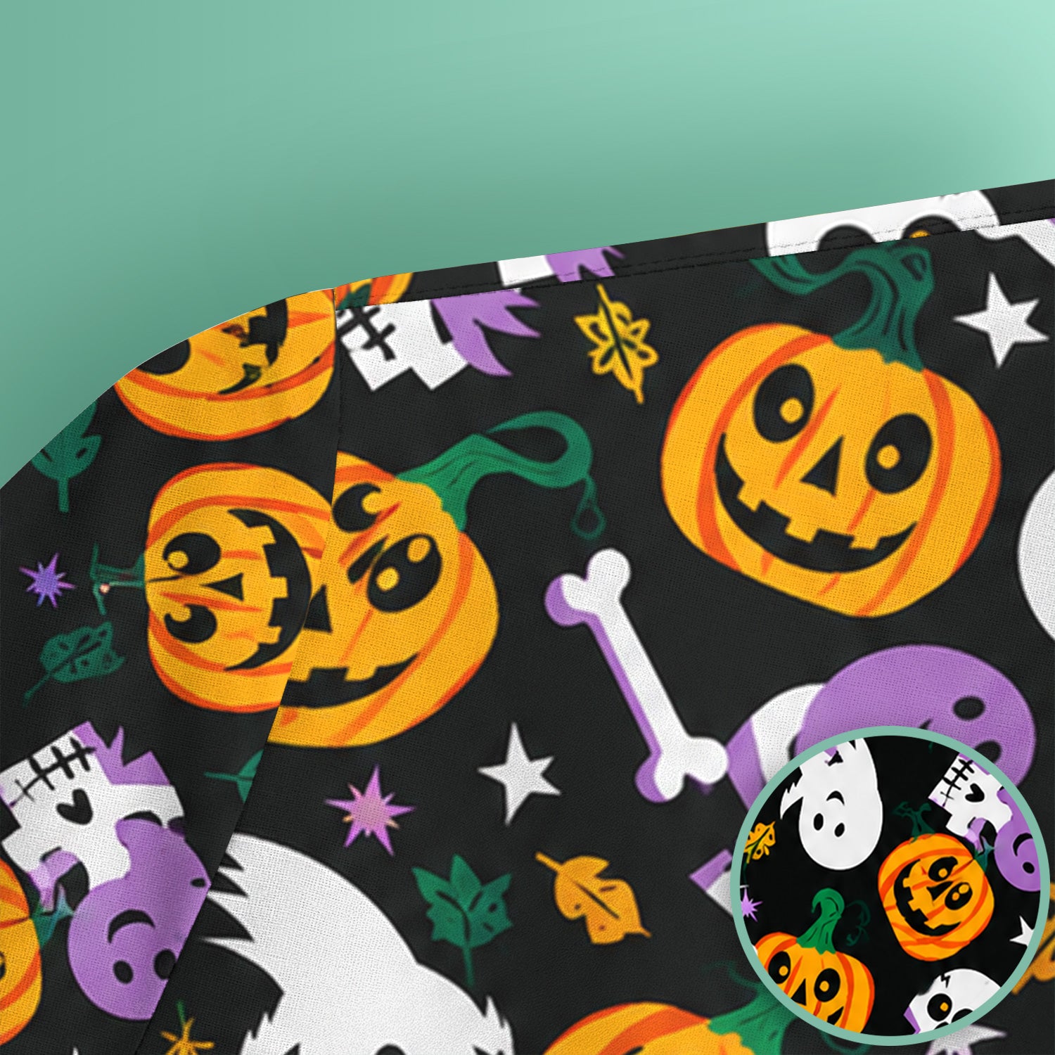 Spooky Pumpkin Ghost Print Scrub Top, Comfortable Scrubs for Nurses
