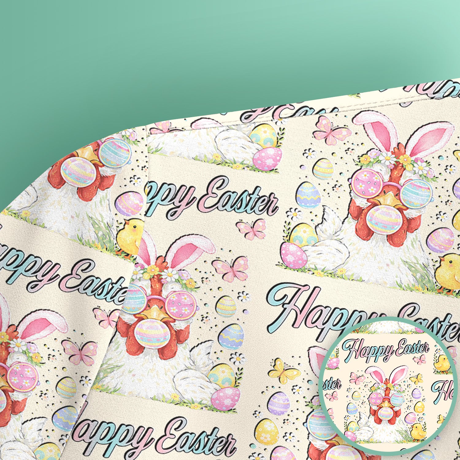 Happy Easter Bunny Eggs Pattern Scrub Top, Comfortable Scrubs for Nurses