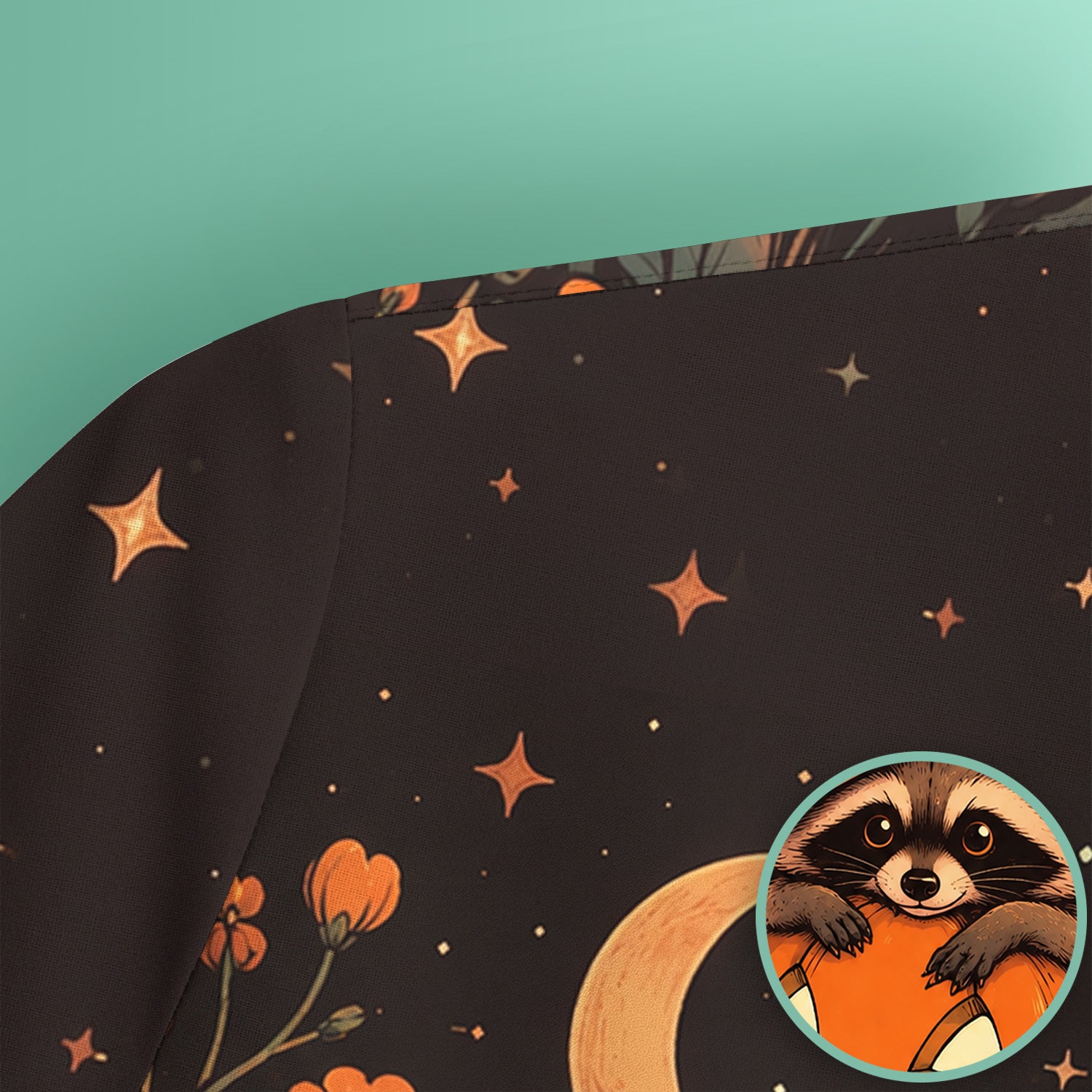 Spooky Halloween Raccoon Print Scrub Top, Comfortable Scrubs for Nurses
