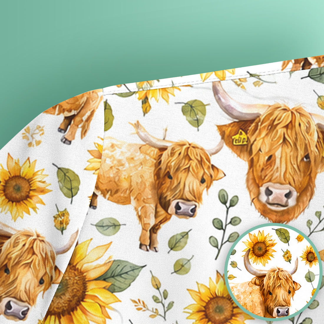 Highland Cow Sunflower Pattern Scrub Top, Comfortable Scrubs for Nurses