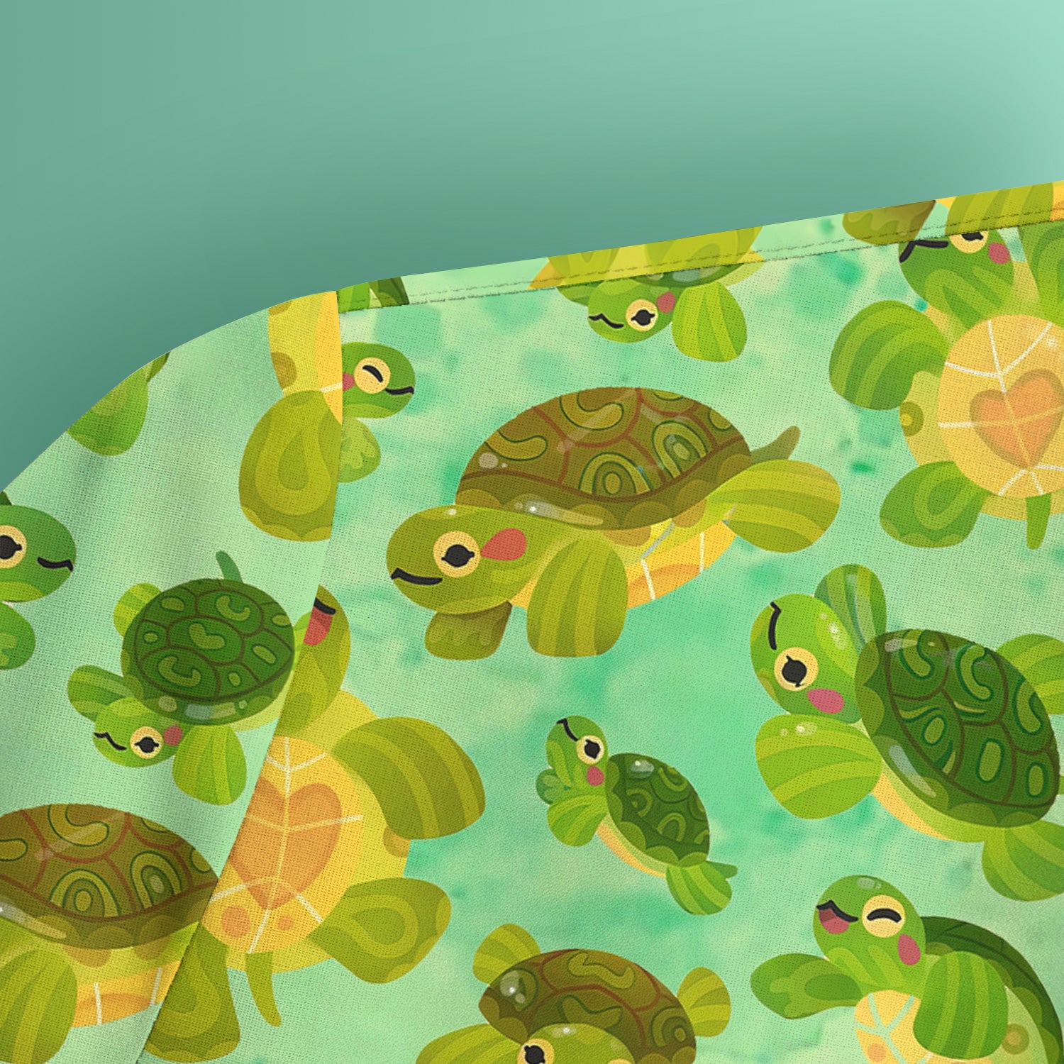 Cute Green Sea Turtle Pattern Scrubs Top, Breathable Fabrics Nursing Uniform