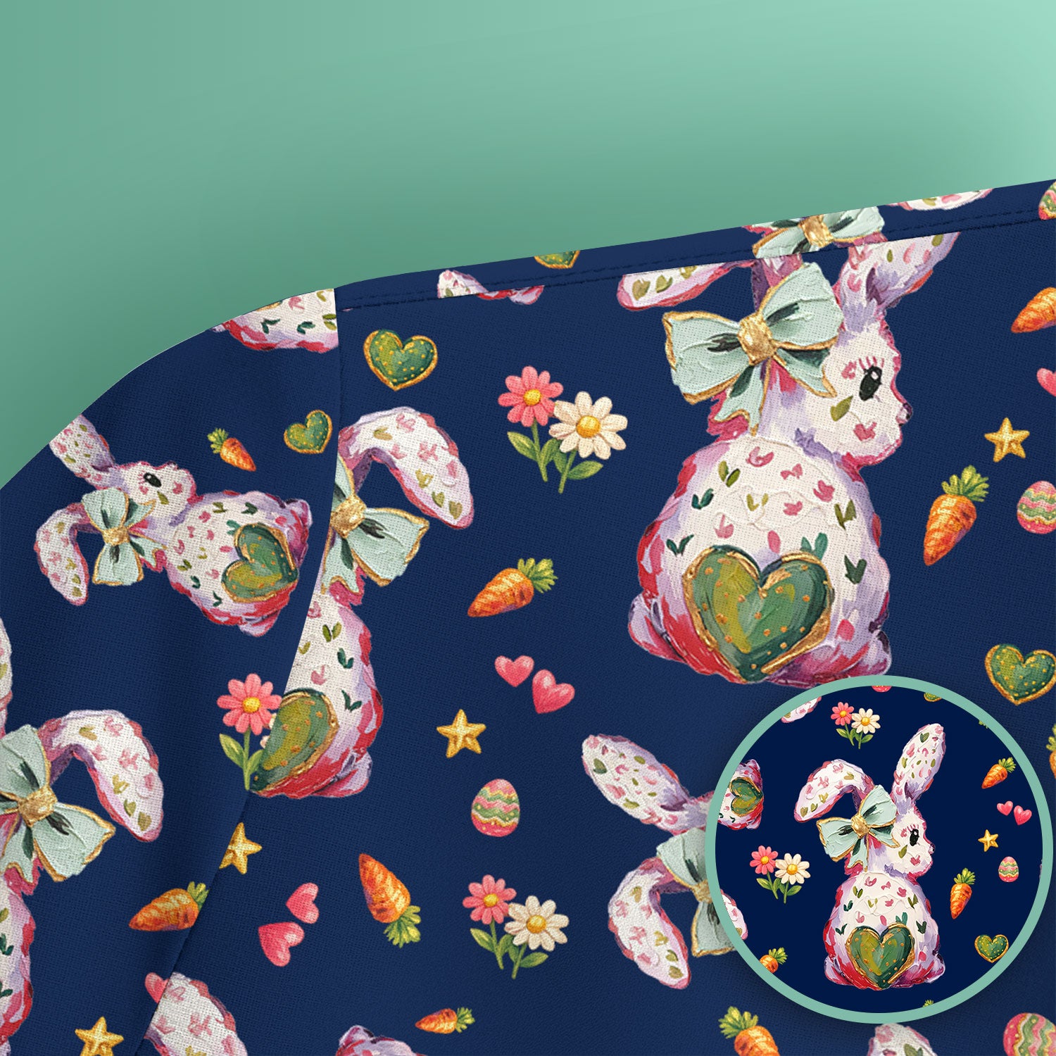 Cute Pastel Bunny Easter Pattern Scrub Top, Comfortable Scrubs for Nurses