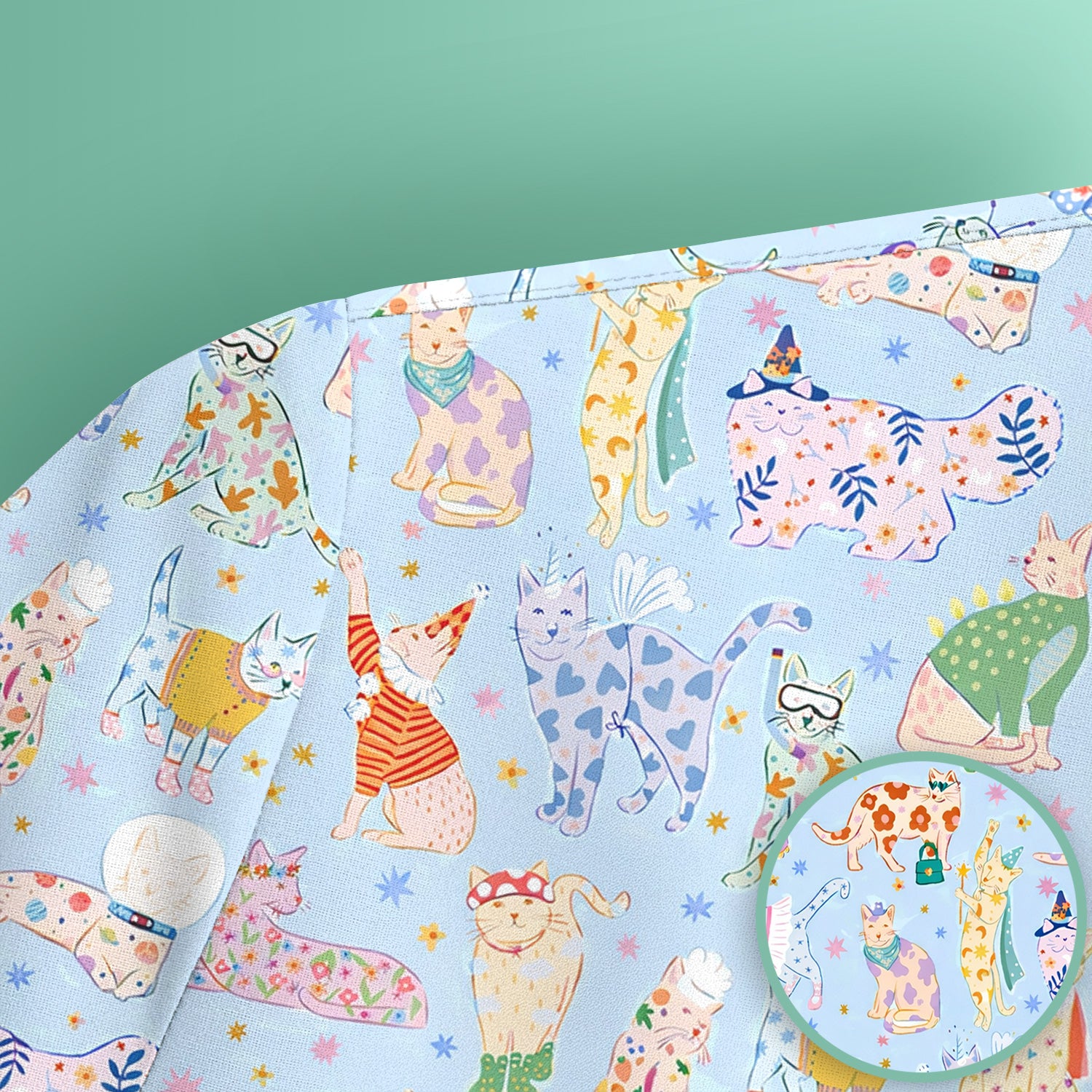 Cute Colorful Cats Pattern Scrub Top, Comfortable Scrubs for Nurses