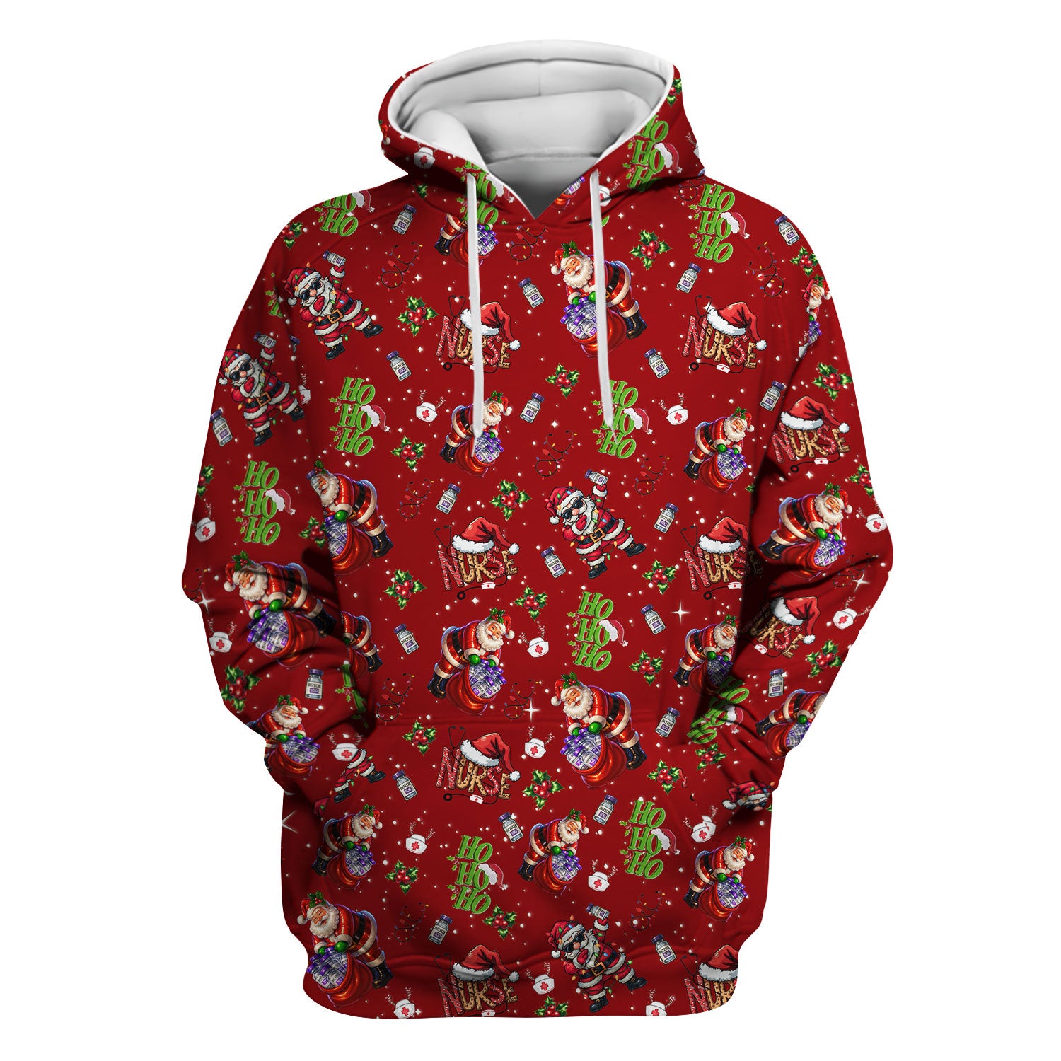Christmas Nurse Scrub Top Multi Color - Funny Santa Claus Scrub Shirt for Women - Cute Holiday Nursing Work Shirt with Pockets