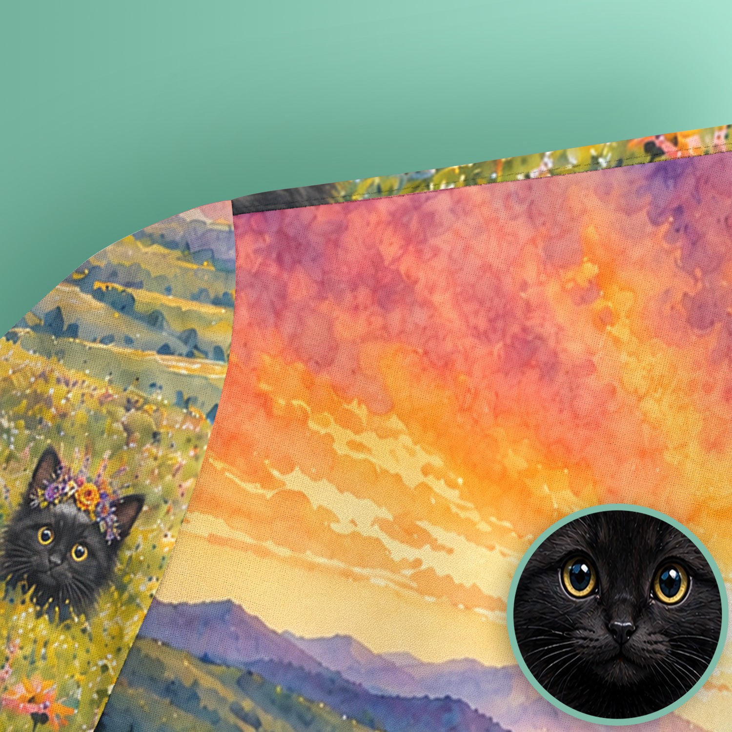 Black Kitten Flower Meadow Nurse Scrub Top for RN, CNA, Veterinary Staff, Cat Lover Uniform