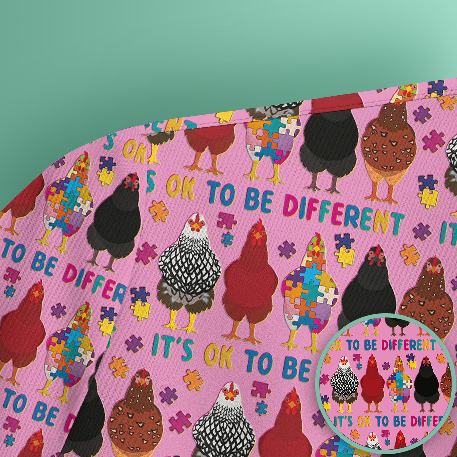 Autism Chicken It’s OK to Be Different Print Scrub Top, Comfortable Scrubs for Nurses