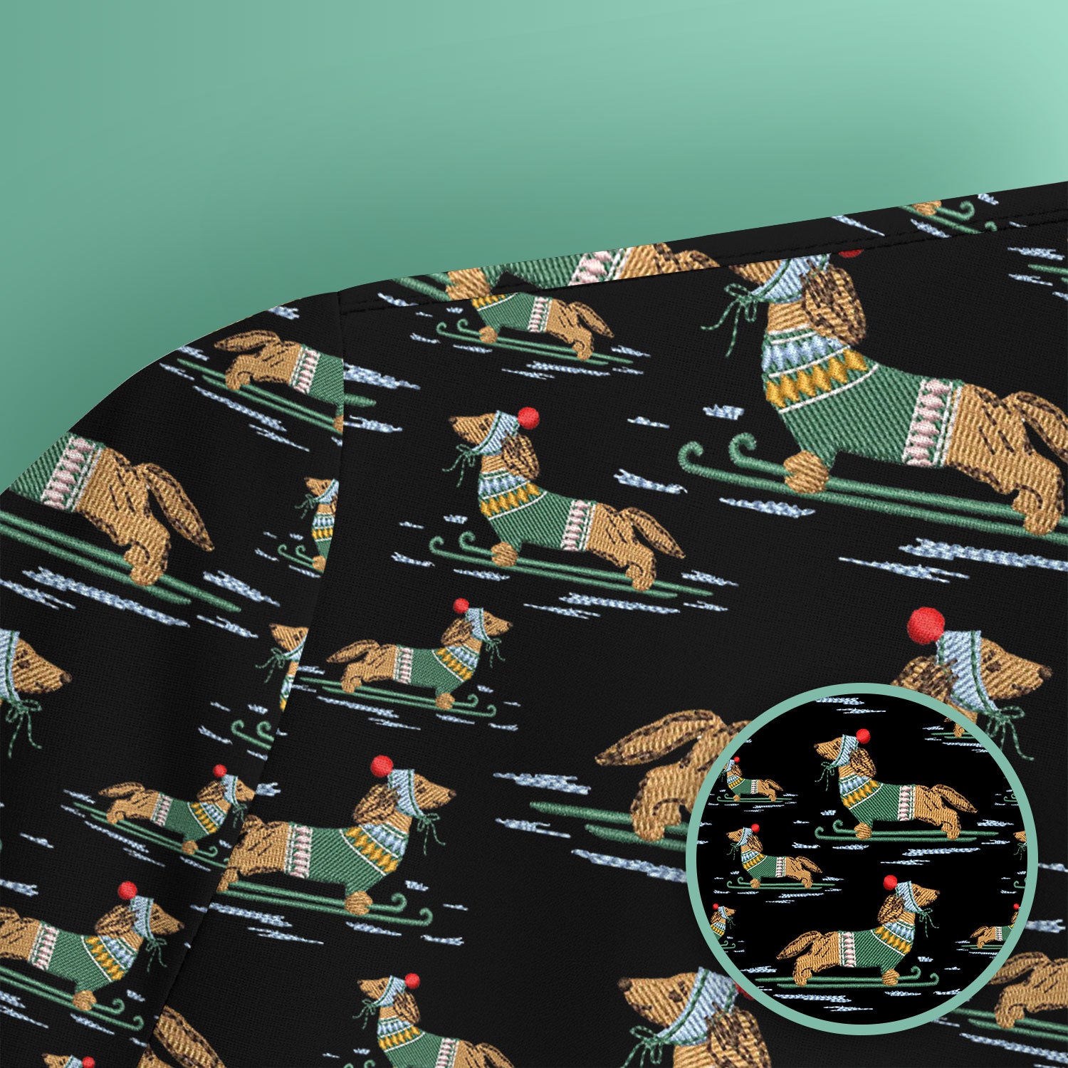 Dachshund Nurse Scrub Top, Wiener Dog Winter Pattern Shirt, Breathable Fabrics Nursing Uniform