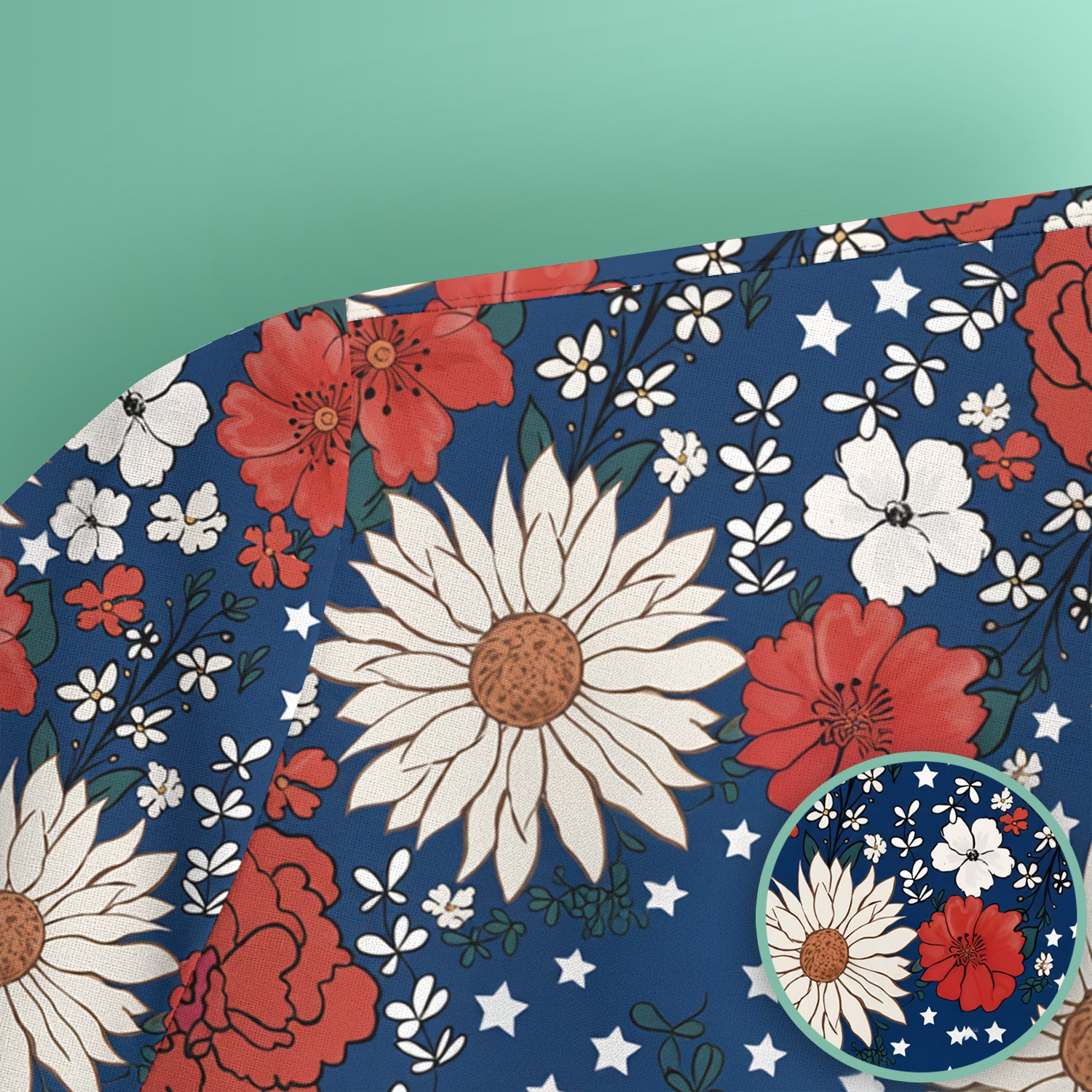 Red White Blue Floral Pattern Scrub Top, Comfortable Scrubs for Nurses