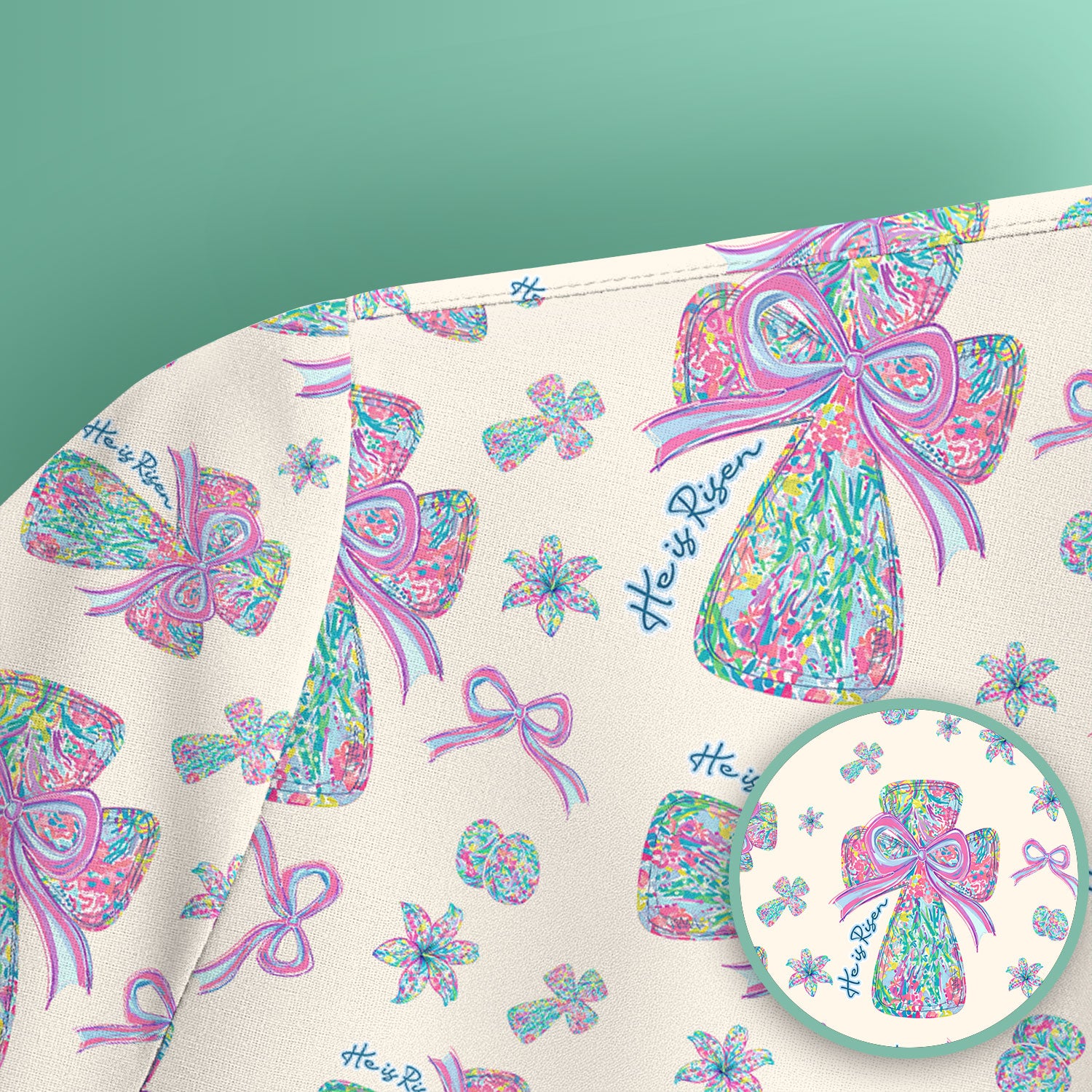Colorful Bow Pattern Scrub Top, Breathable Fabrics Nursing Uniform