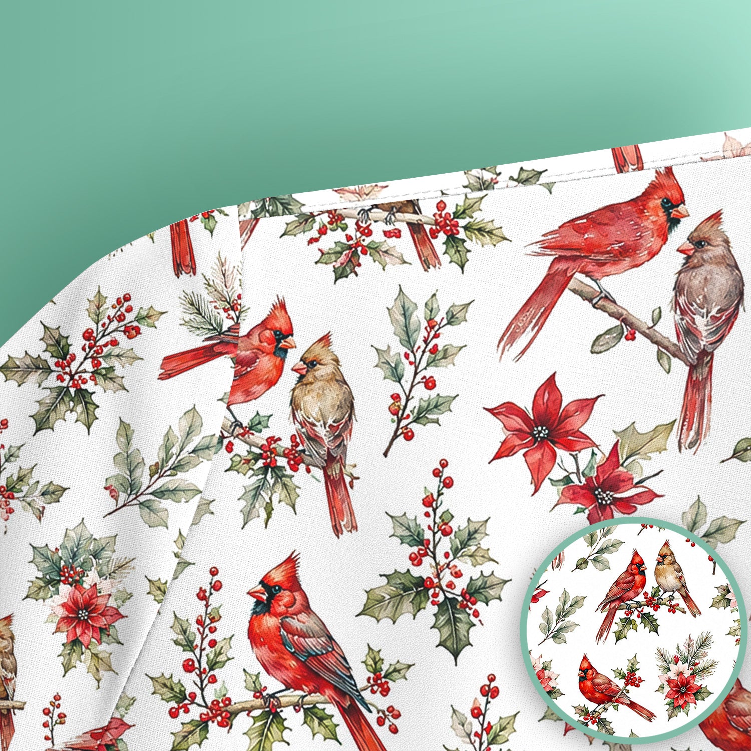 Festive Cardinal and Holly Scrub Top, Comfortable Scrubs for Nurses