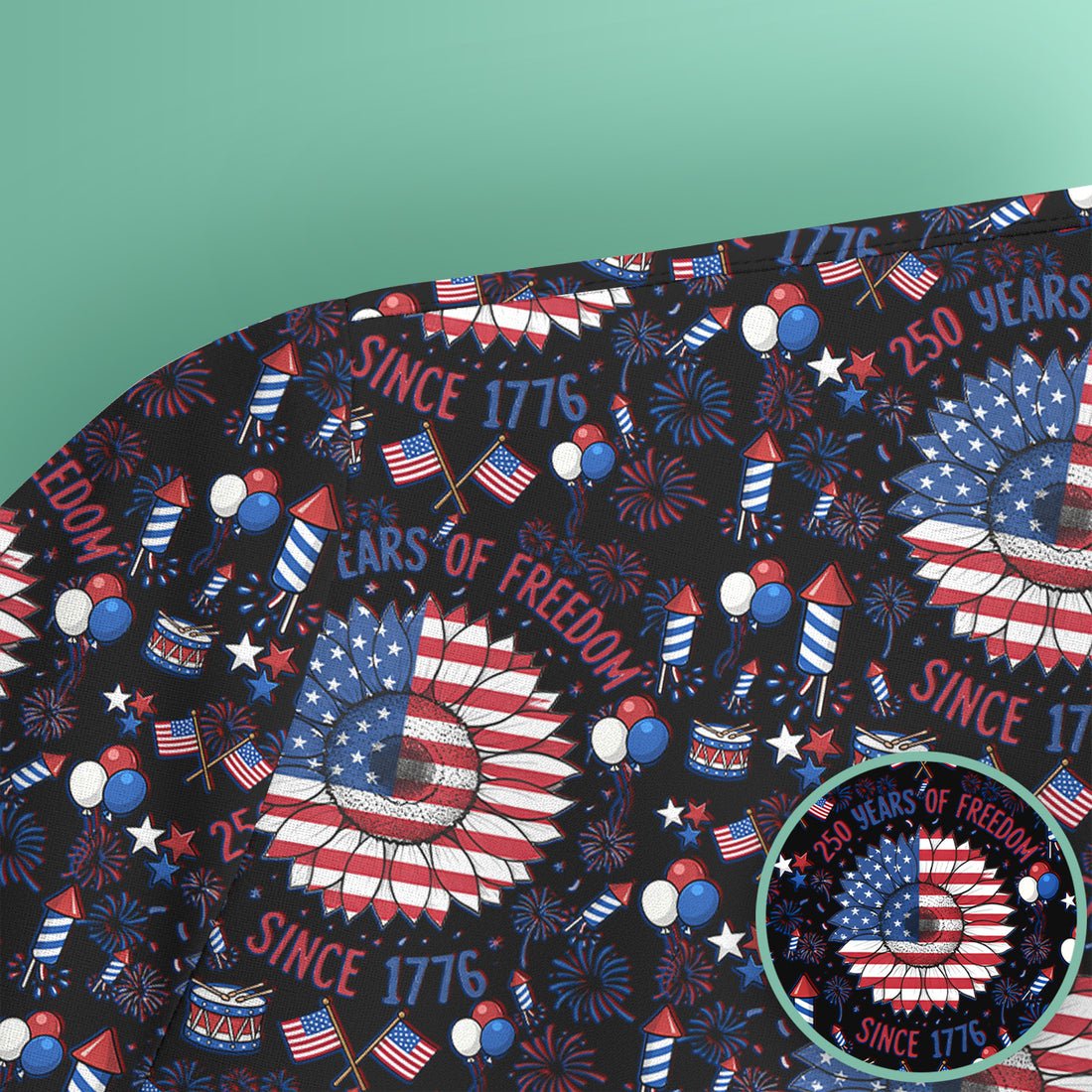 Festive Patriotic Sunflower American Flag Fireworks Pattern Scrub Top, Comfortable Scrubs for Nurses