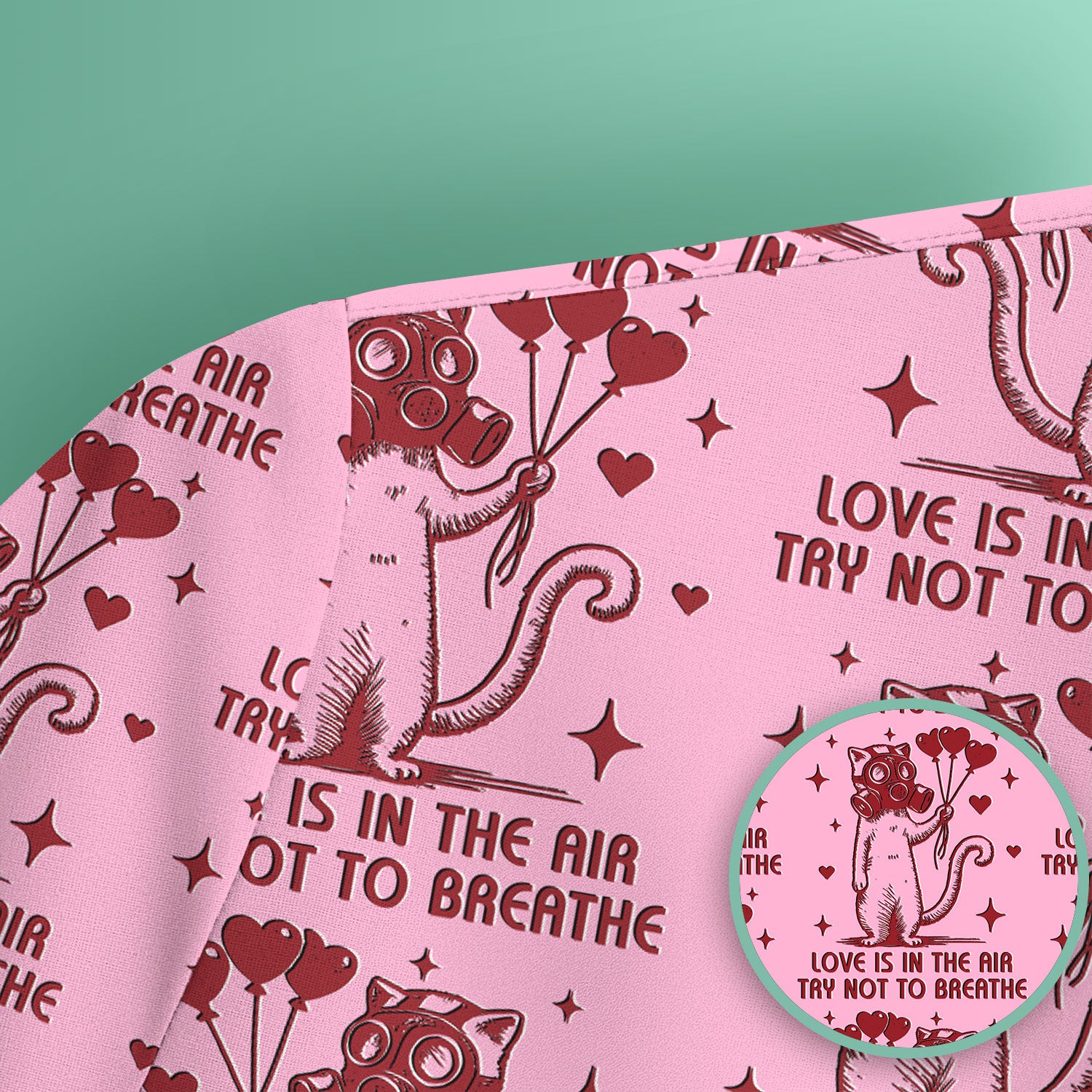 Gas Mask Cat Heart Balloon Valentine Print Scrub Top, Comfortable Scrubs for Nurses