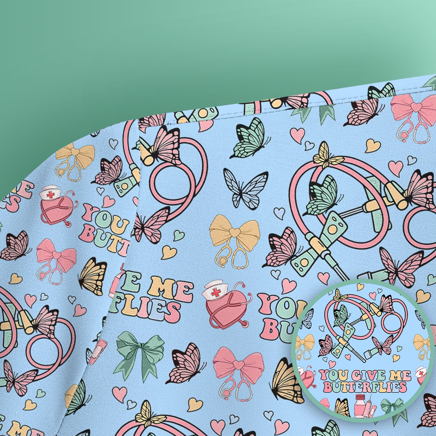 Butterfly Heart Valentine Medical Pattern Scrub Top, Comfortable Scrubs for Nurses