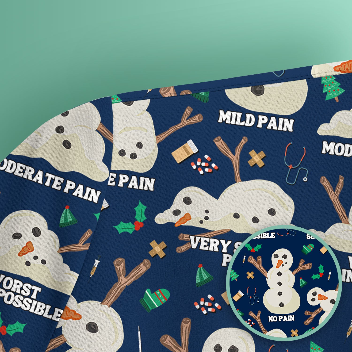 Funny Snowman Pain Scale Scrub Top for Nurse - Christmas Medical Shirt for Women RN LPN CNA - Cute Winter Nursing Uniform