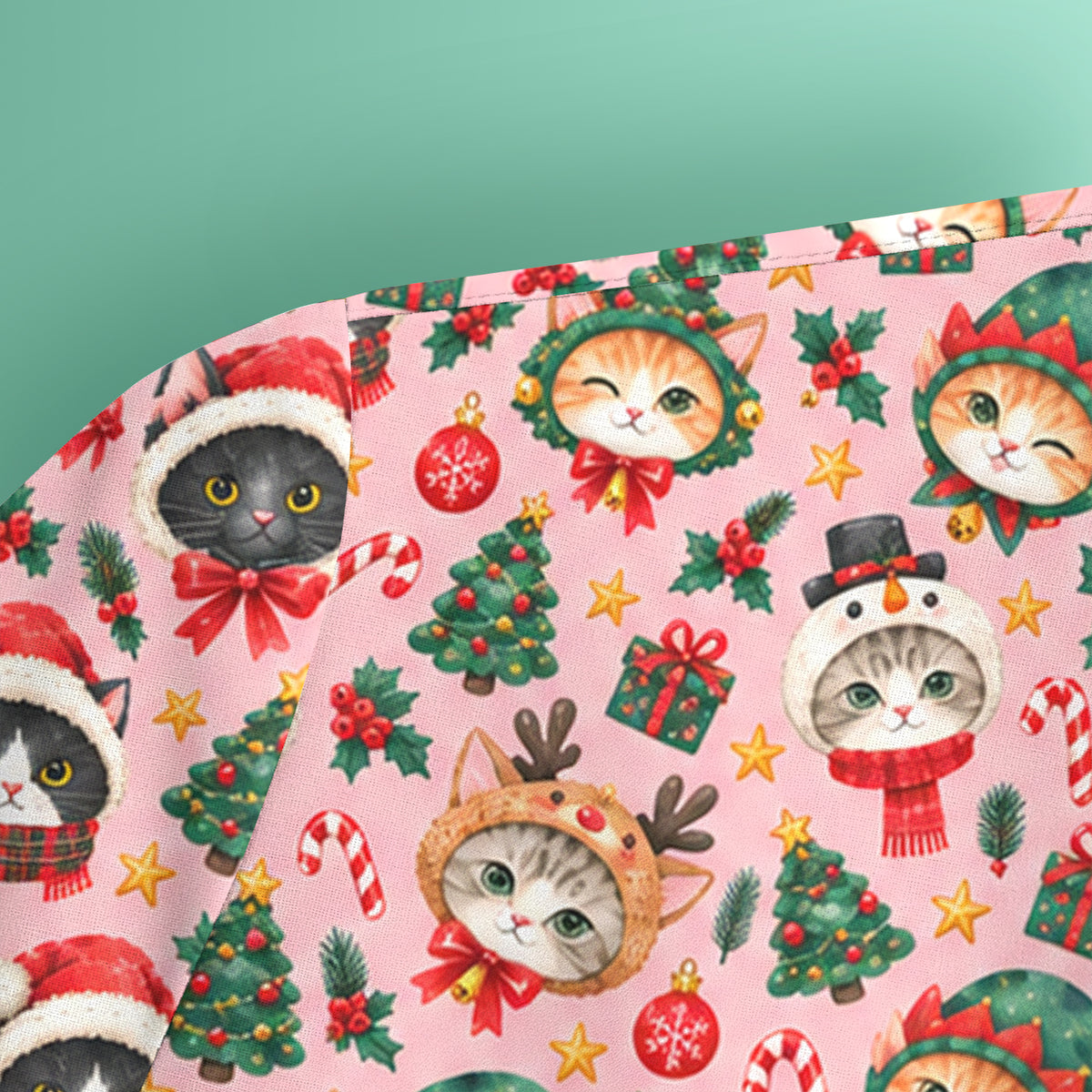 Christmas Cats And Trees Pattern Scrub Top, Comfortable Scrubs for Nurses