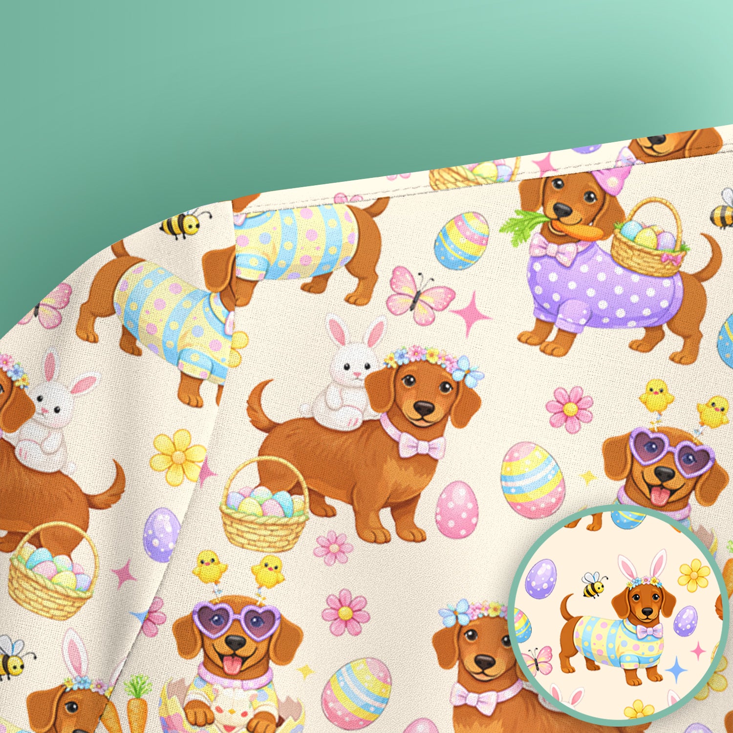 Cute Easter Dachshund Dog Pattern Scrub Top, Breathable Healthcare Uniform Top
