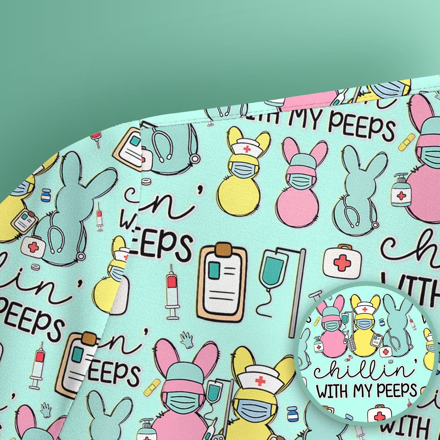 Cute Bunny Nurse Chillin With My Peeps Scrub Top, Comfortable Scrubs for Nurses, Easter