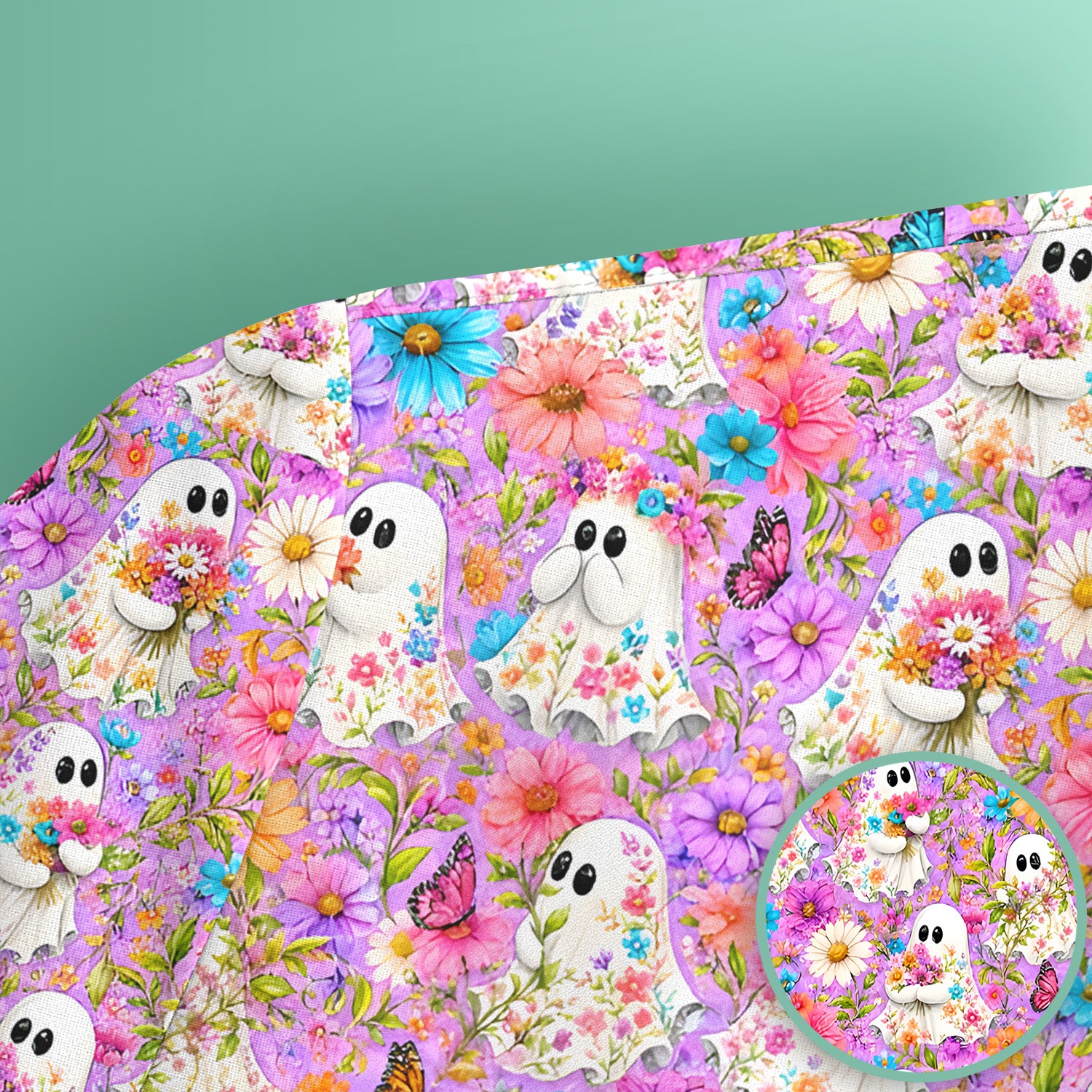 Cute Halloween Floral Ghosts And Butterflies Scrub Top, Comfortable Scrubs for Nurses