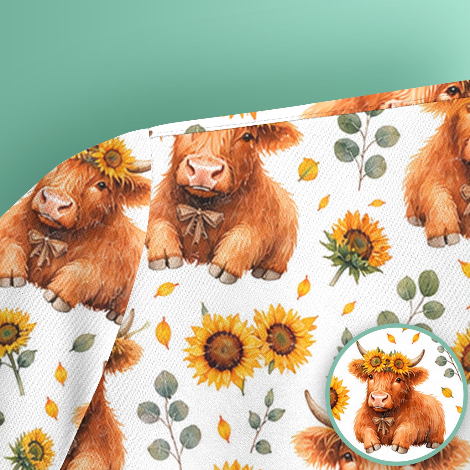 Rustic Highland Cow Floral Pattern Scrub Top, Comfortable Scrubs for Nurses