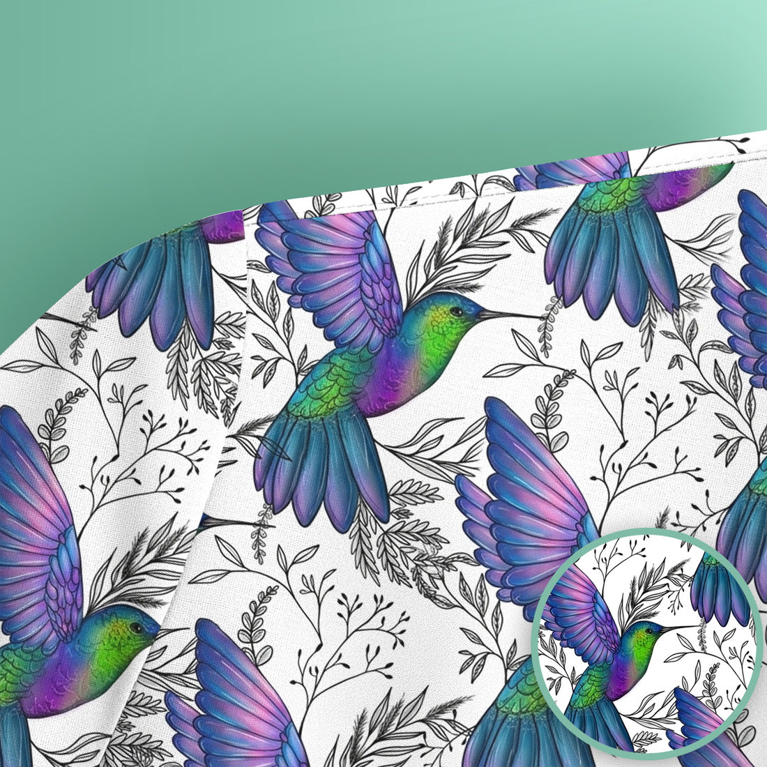 Colorful Hummingbird Flying Botanical Pattern Scrub Top, Comfortable Scrubs for Nurses
