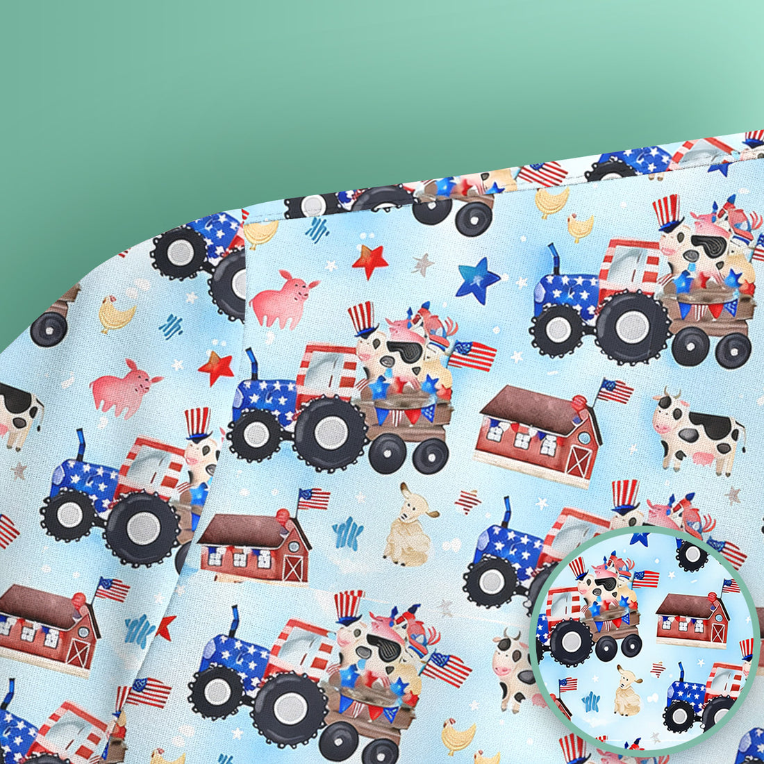 Patriotic Cow Tractor Farm Stars Pattern Scrub Top, Comfortable Scrubs for Nurses