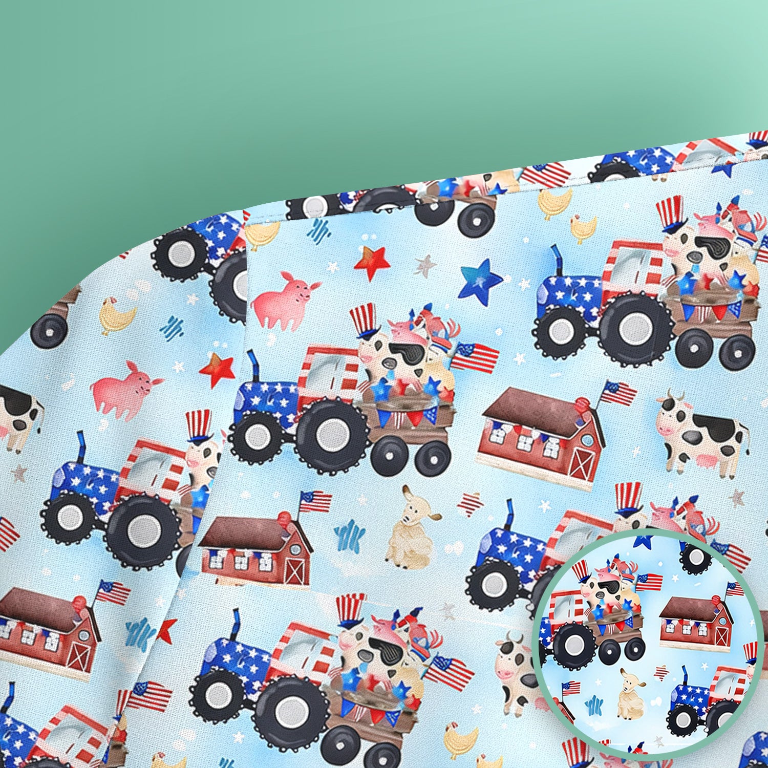 Patriotic Cow Tractor Farm Stars Pattern Scrub Top, Comfortable Scrubs for Nurses