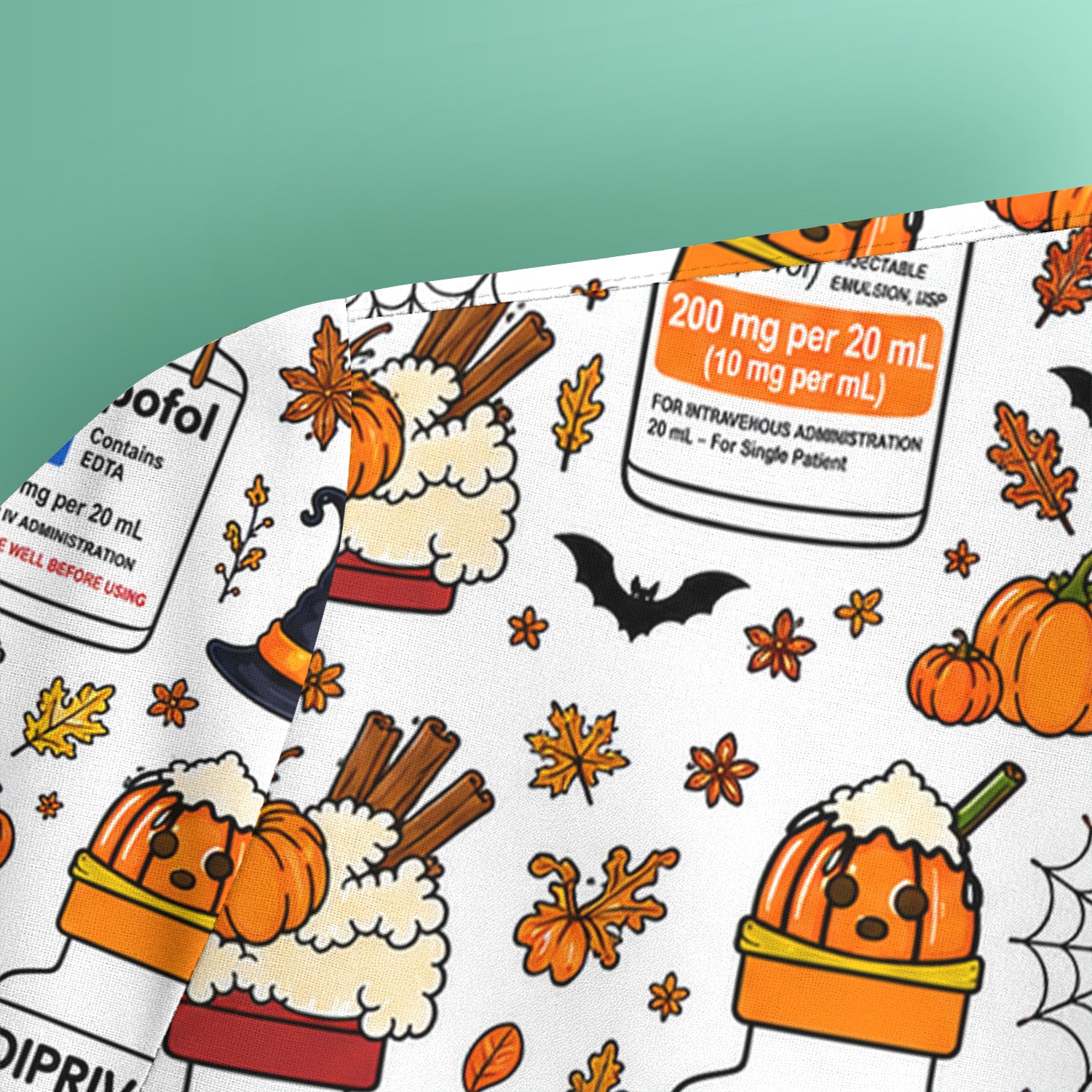 Funny Witch Hat & Pumpkin Print Scrub Top, Comfortable Scrubs for Nurses